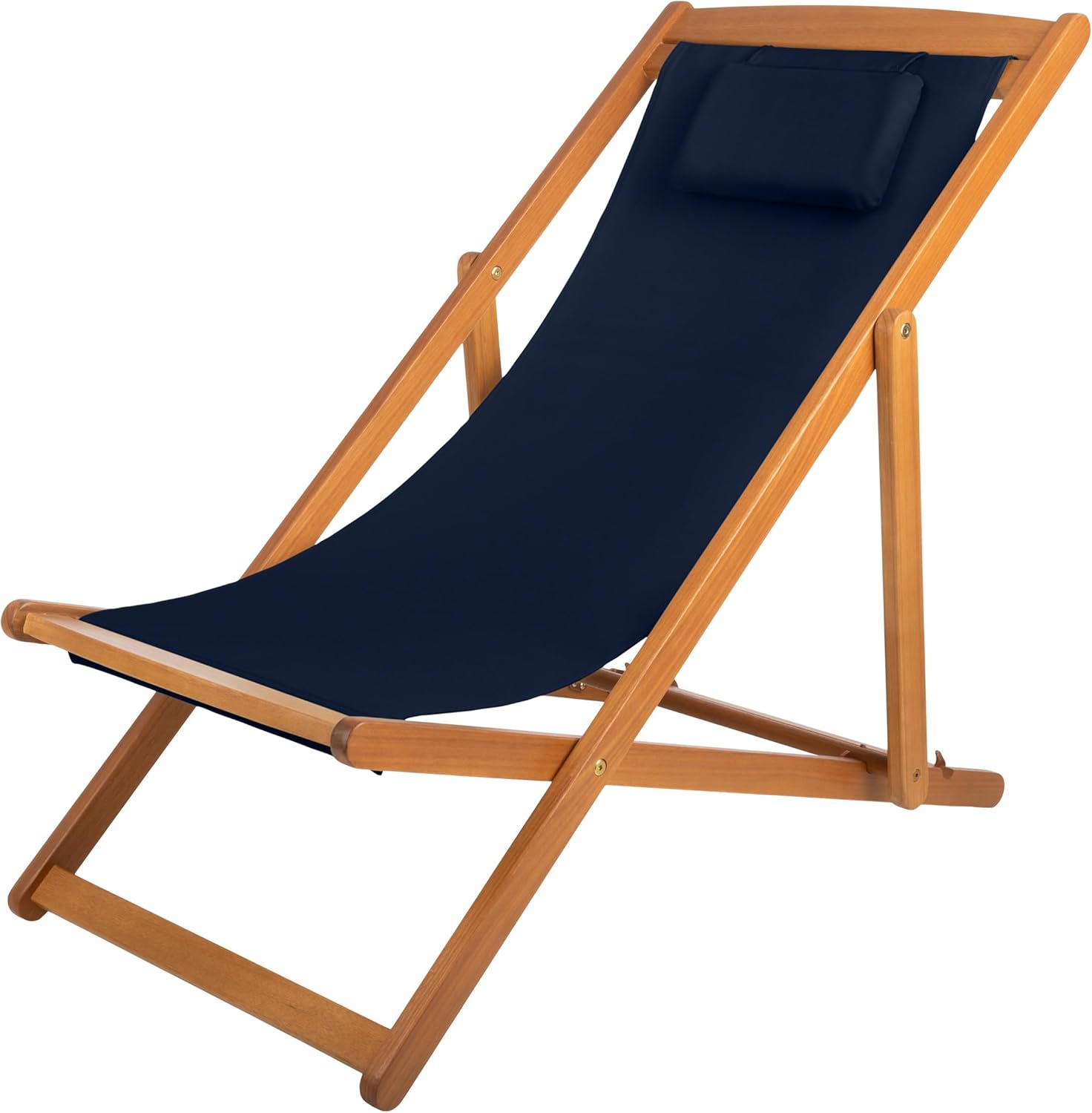 Beach Lounge Chair - Adjustable Height Reclining Sling Chair - Portable Wood Folding Chairs - Folding Lounge Chairs for Outside, Patio, Balcony, or Camping - Outdoor Furniture by Lavish Home (Blue)