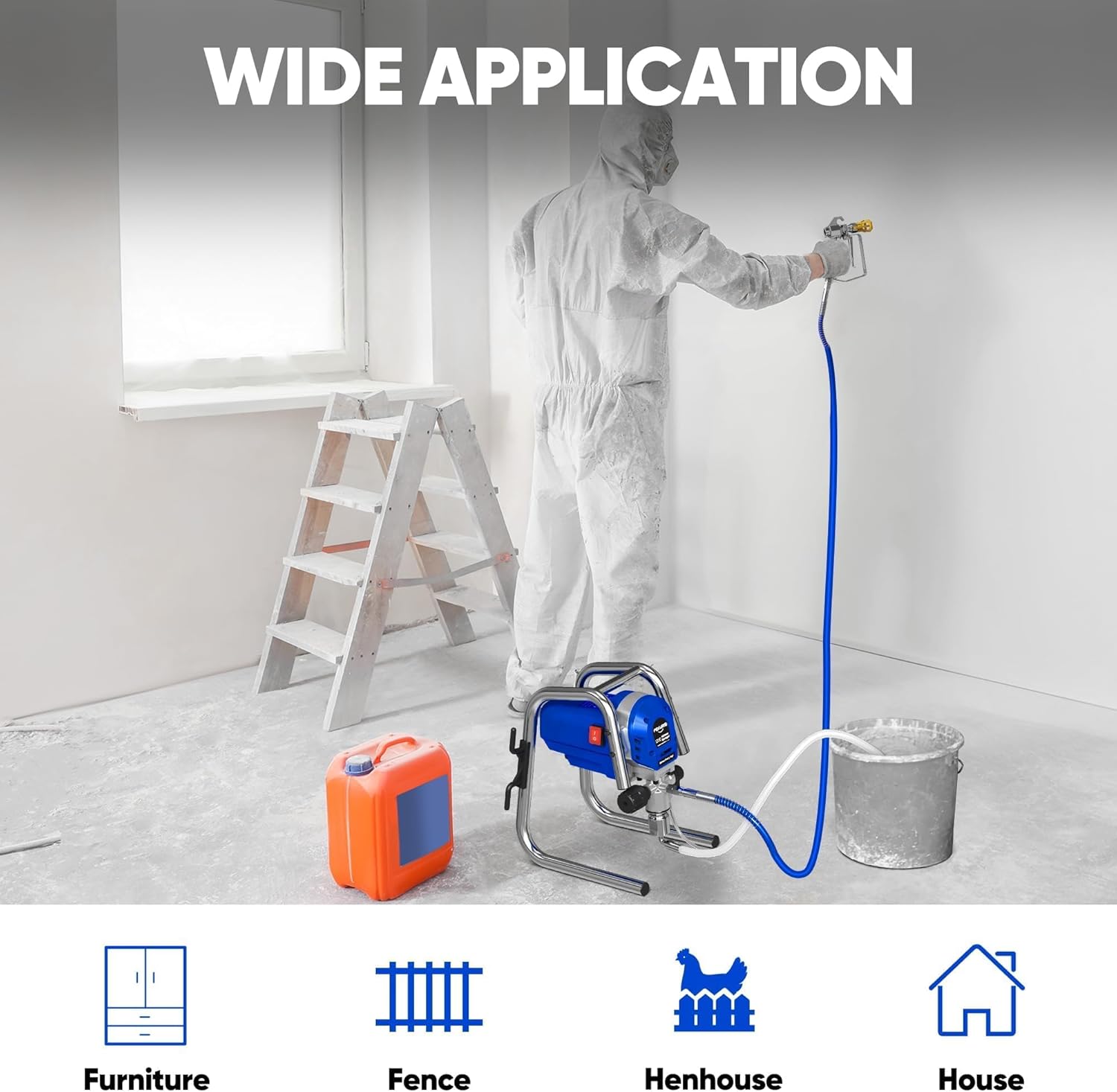 1200W Airless Paint Sprayer, 3300PSI High Efficiency Electric Paint Sprayer with Extension Rod, Thinning-Free Stand Airless Sprayer for Home Exterior and Interior, Garage, Deck, Furniture