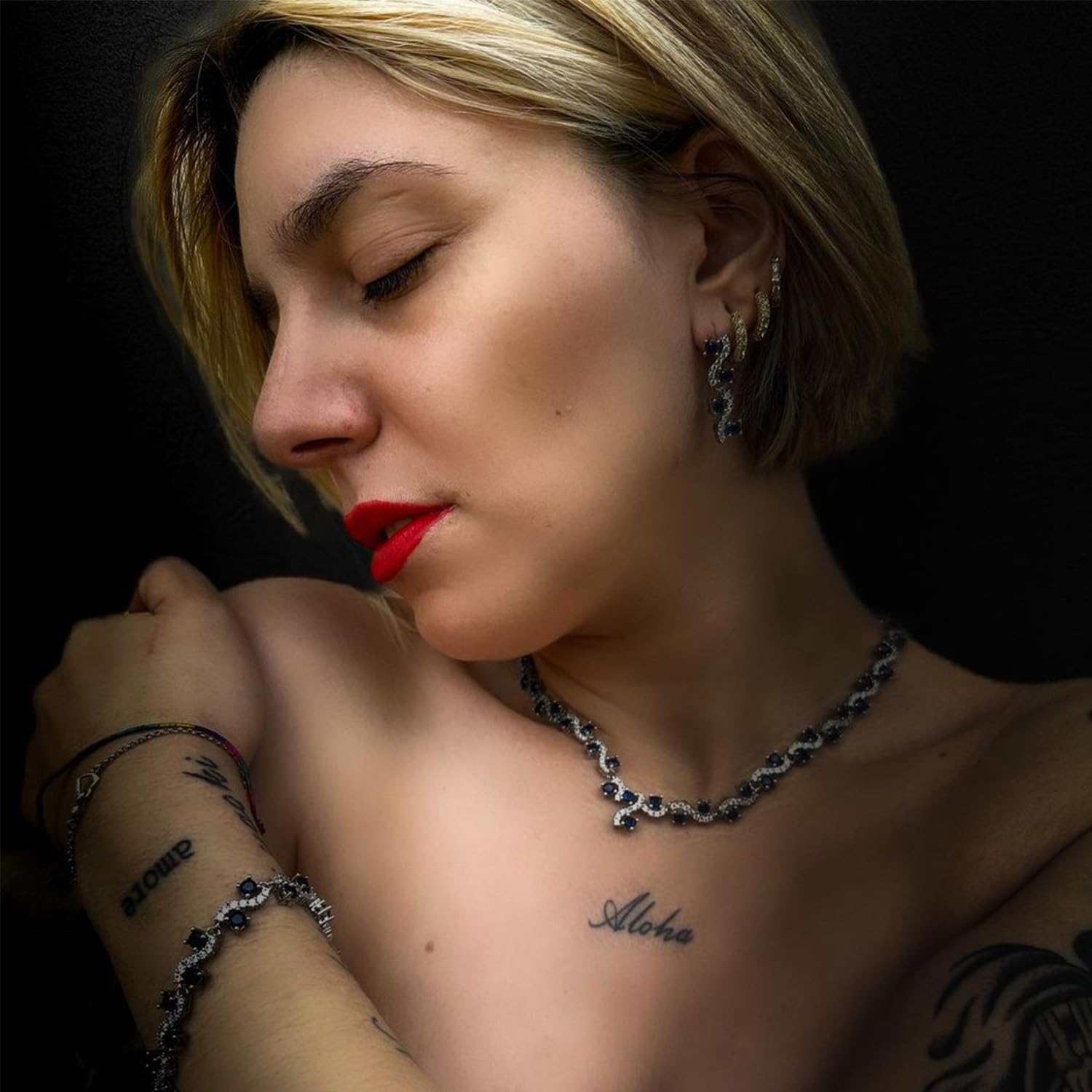 EVER FAITH Leaf Lace Full Cubic Zirconia Wedding Necklace Bracelet Earrings Jewelry Set Silver-Tone - Image 3