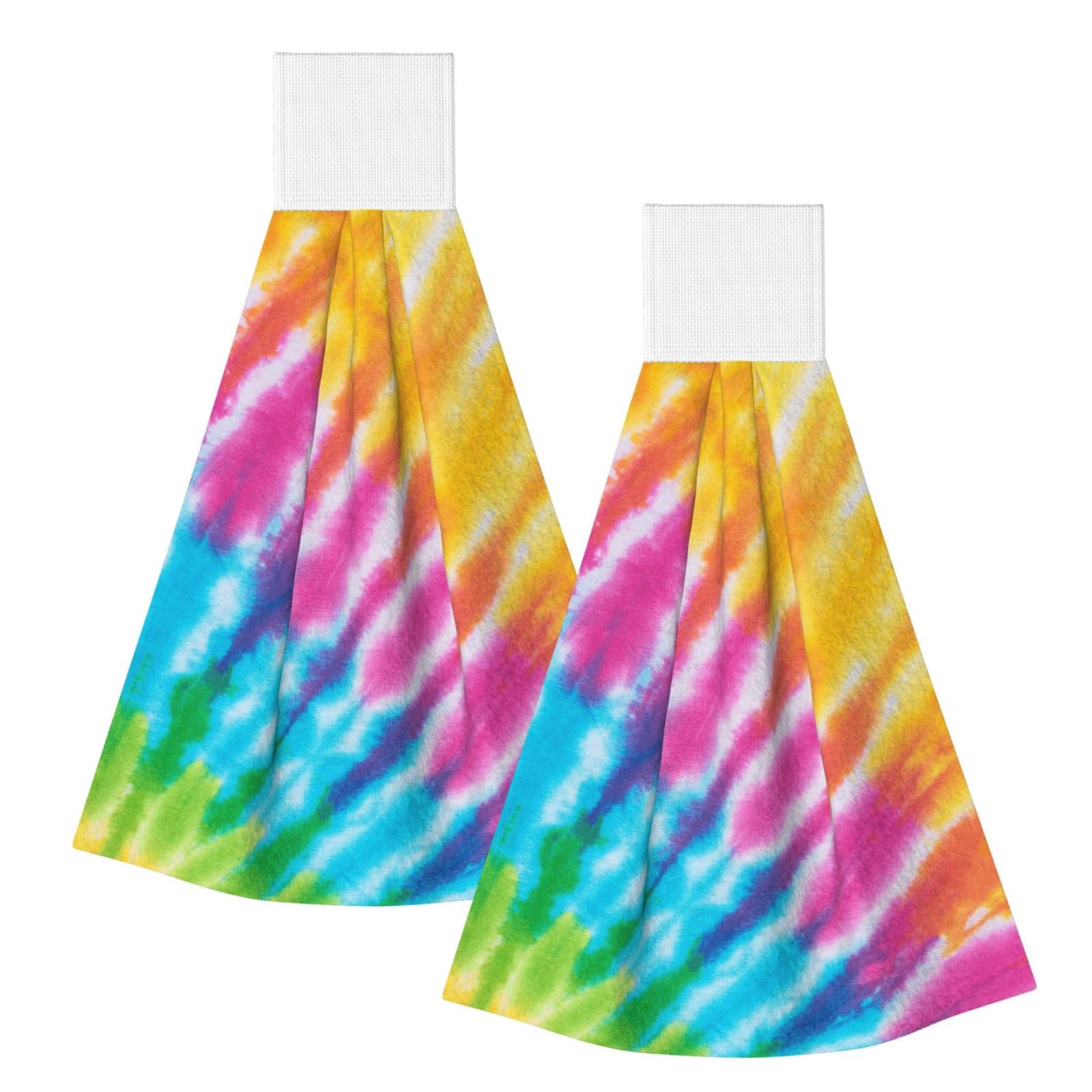 DOPKLNA Colorful Spiral Tie Dye Rainbow, 2 Pcs Hanging Coral Fiber Hand Towels for Bathroom, Absorbent Kitchen Towels