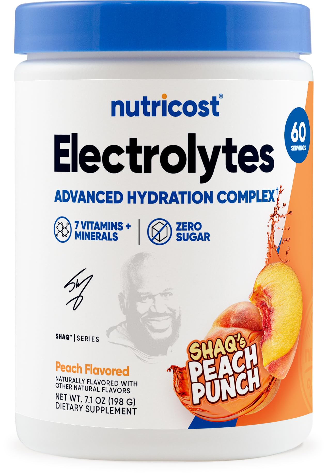 Nutricost Electrolytes Complex Powder (Shaq's Peach Punch) 60 Servings Shaq's Peach Punch 7.1 Ounce (Pack of 1)