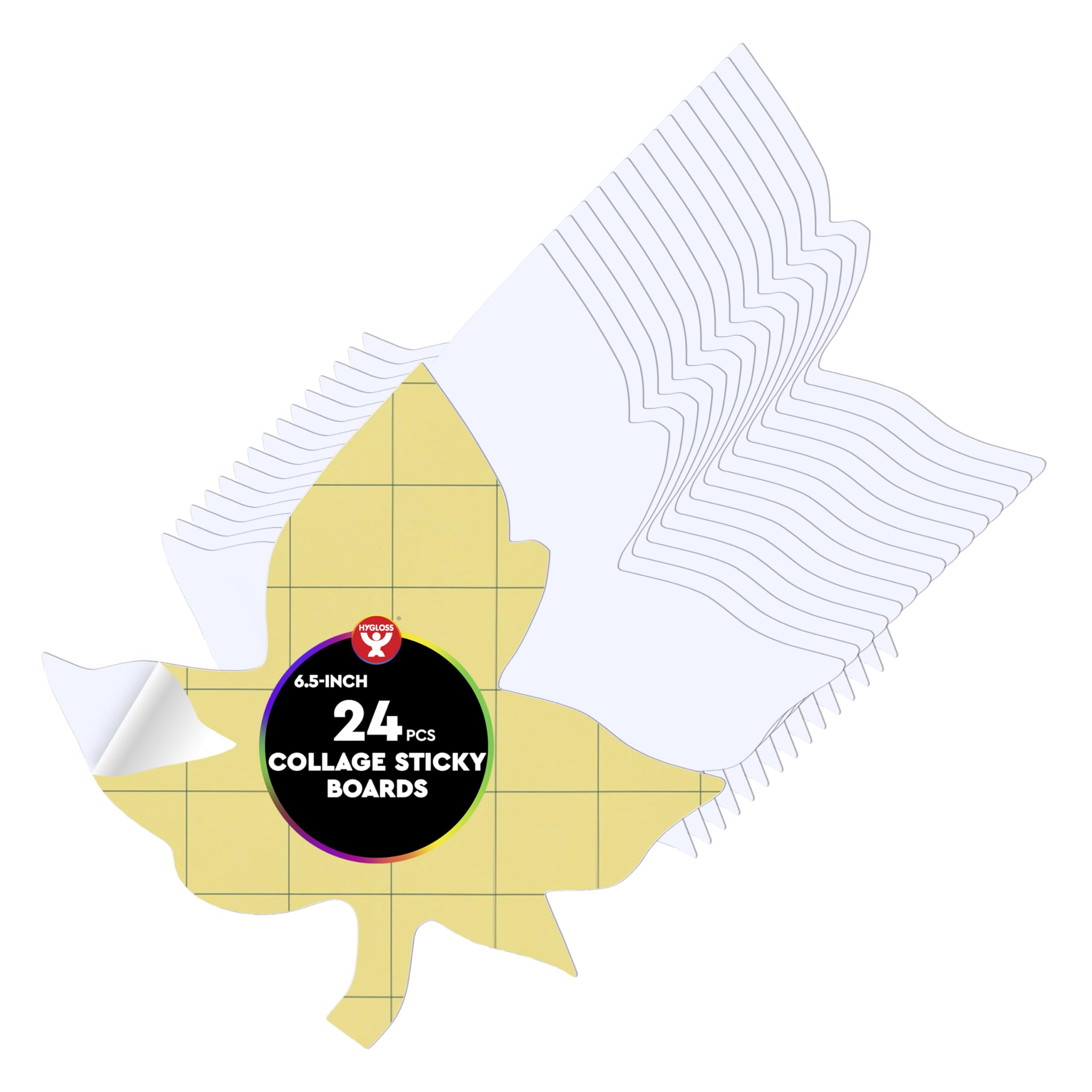 Hygloss Sticky Leaves Craft Boards - 24 Pack 6.5-Inch Self Stick Collage Boards for Kids - Peel &amp; Stick Mounting Boards for Art Projects, School Crafts, Classrooms, and DIY Displays