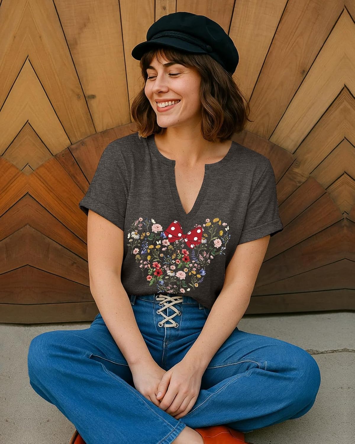 Flafens V Neck T-Shirts for Women - Graphic Short Sleeve Tees Tops Fashion Trendy Soft Casual Summer Outfits Clothes - Image 2