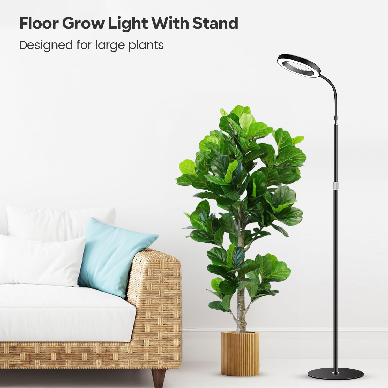 Garpsen Pflanzenlampe, Pflanzenlampe LED Vollspektrum mit Standfuß, 3 Farben Grow Light mit Timer 6/12/16H, 5 dimmbare Stufen, 58cm~170cm Höhenverstellbar für große Pflanzen oder Samen