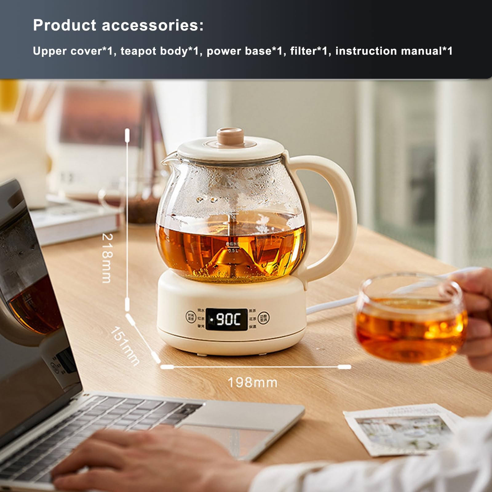 Machines à thé Chaud 600 W, Machine à thé avec Panneau de Micro-Ordinateur, Samovar électrique 1 l avec 11 Niveaux d'isolation Thermique réglable, Protection Contre l'ébullition à Sec, Maintien