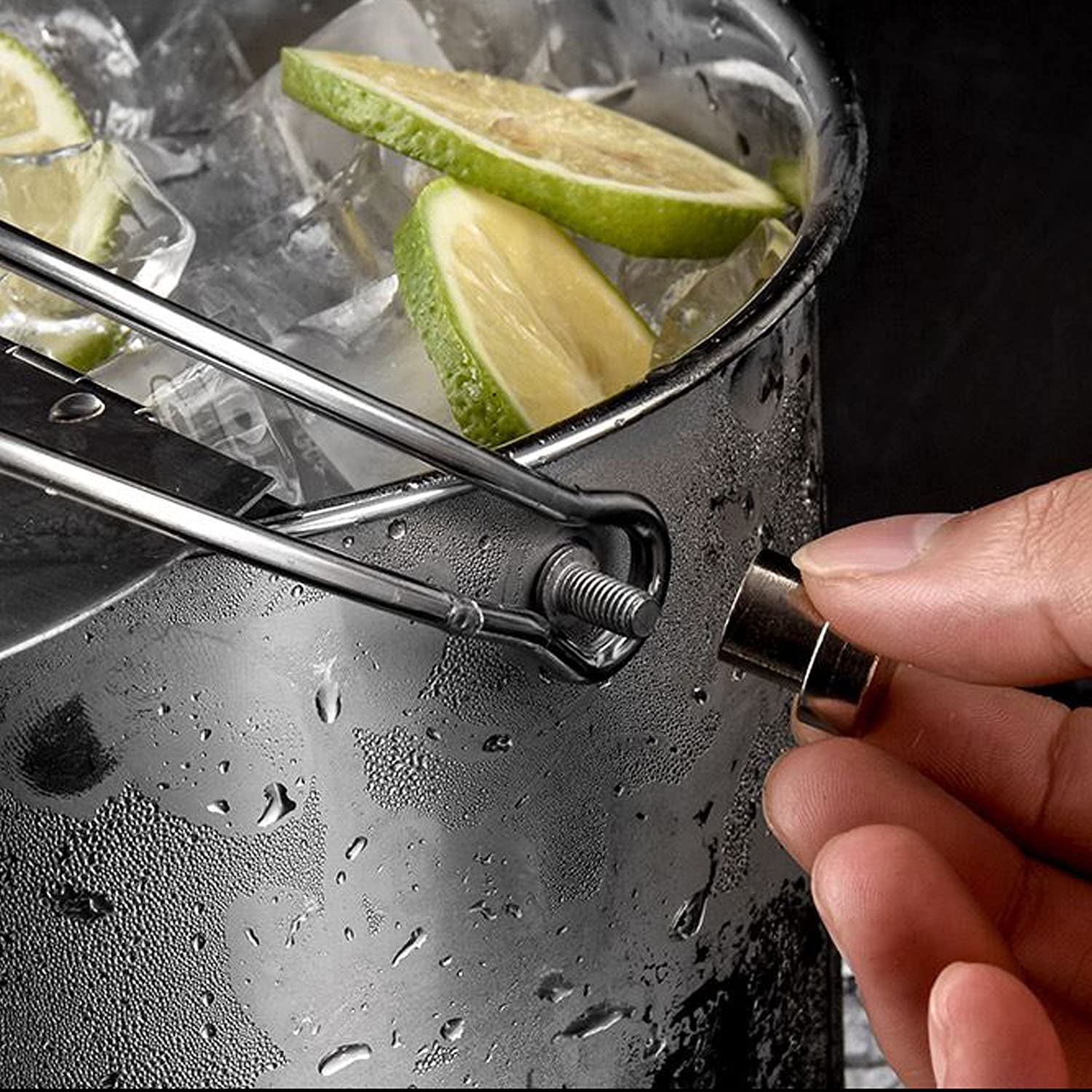 widerstandsfähiger tragbarer Eiskübel aus Edelstahl – mit Deckel und Löffel für Bar, Party, Küche, Picknick, längere Kühlzeit