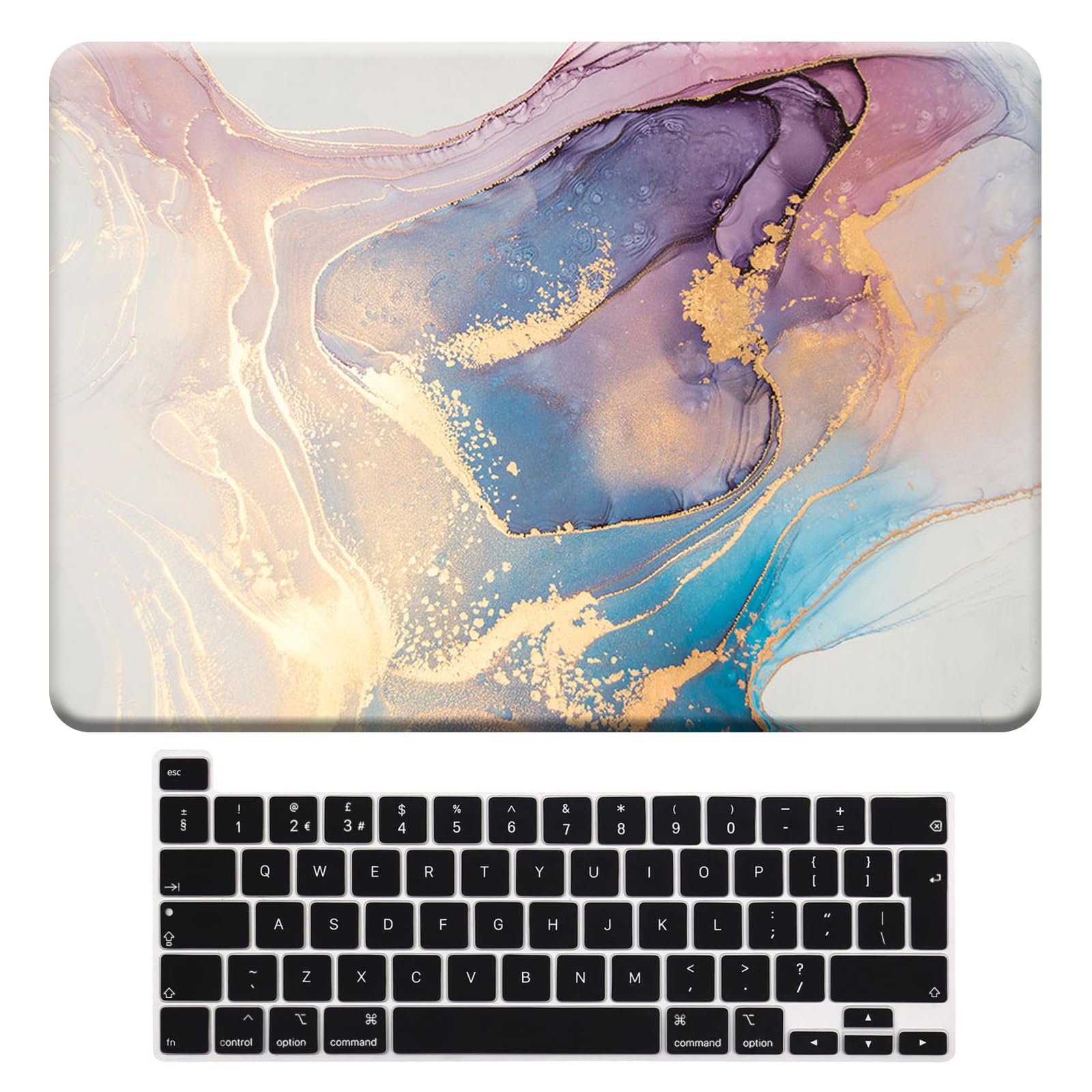 BYCeKe Compatible for MacBook Pro 13 inch Case 2024 2023 2022-2016 M2 M1 A2338 A2289 A2251 A2159 A1989 A1706 A1708 with/without Touch Bar, Slim Hard Plastic Shell Case & Keyboard Cover, Gold Marble