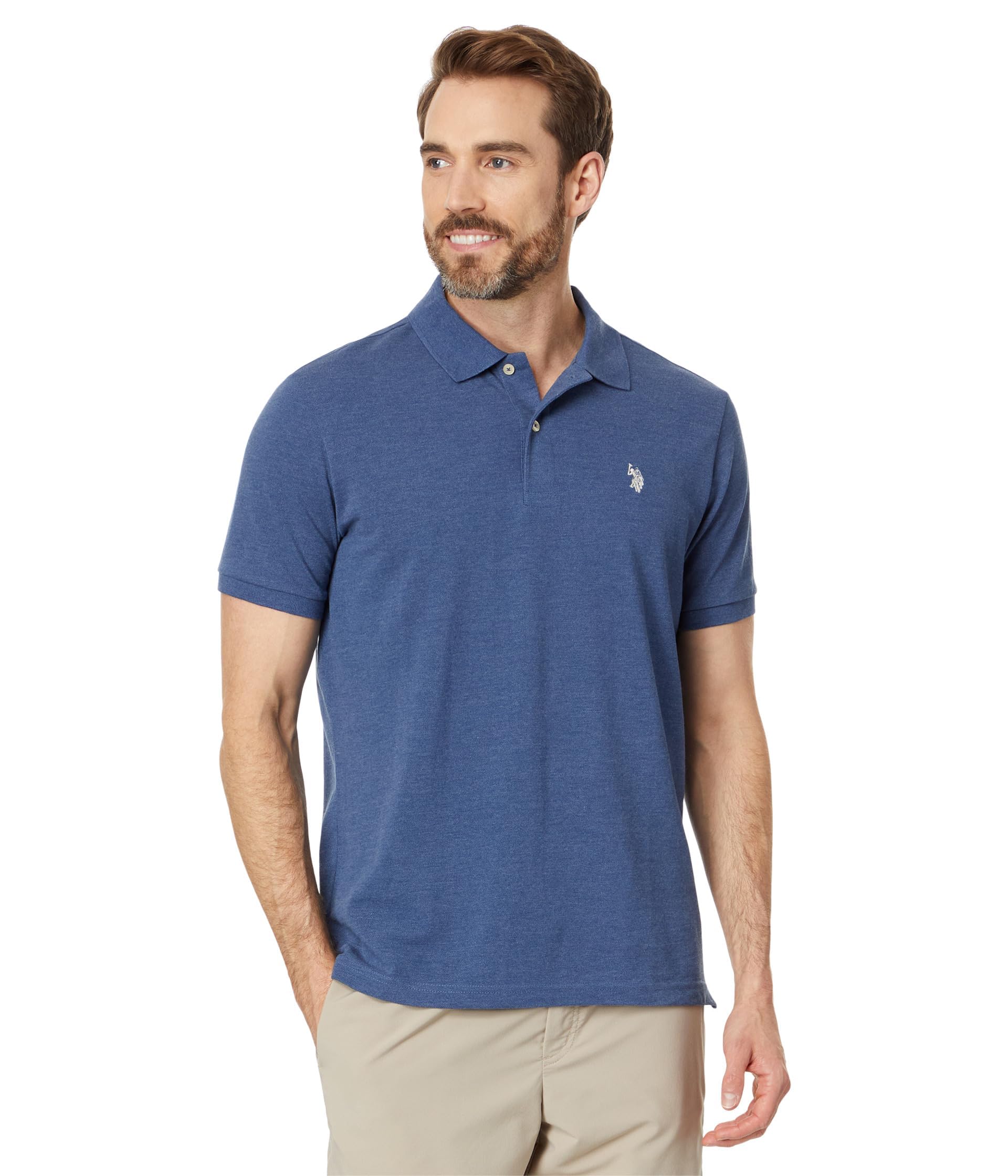 U.S. Polo Assn. Men's Classic Polo Shirt, Two-Button Closure Pique Polo Shirt, Summer Fashion Golf Shirt | Two-Button Closure Pique Polo Shirt, Summer Fashion Golf Shirt X-Large Blue Water Heather