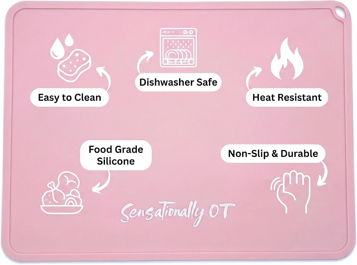 Premium Silicone Placemat for Toddlers - Non-Slip, Easy Clean Design, Kids Placemats for Dinning Table, Sensory Play, Portable, Perfect Mess-Free Mealtime & Playtime (Pink)