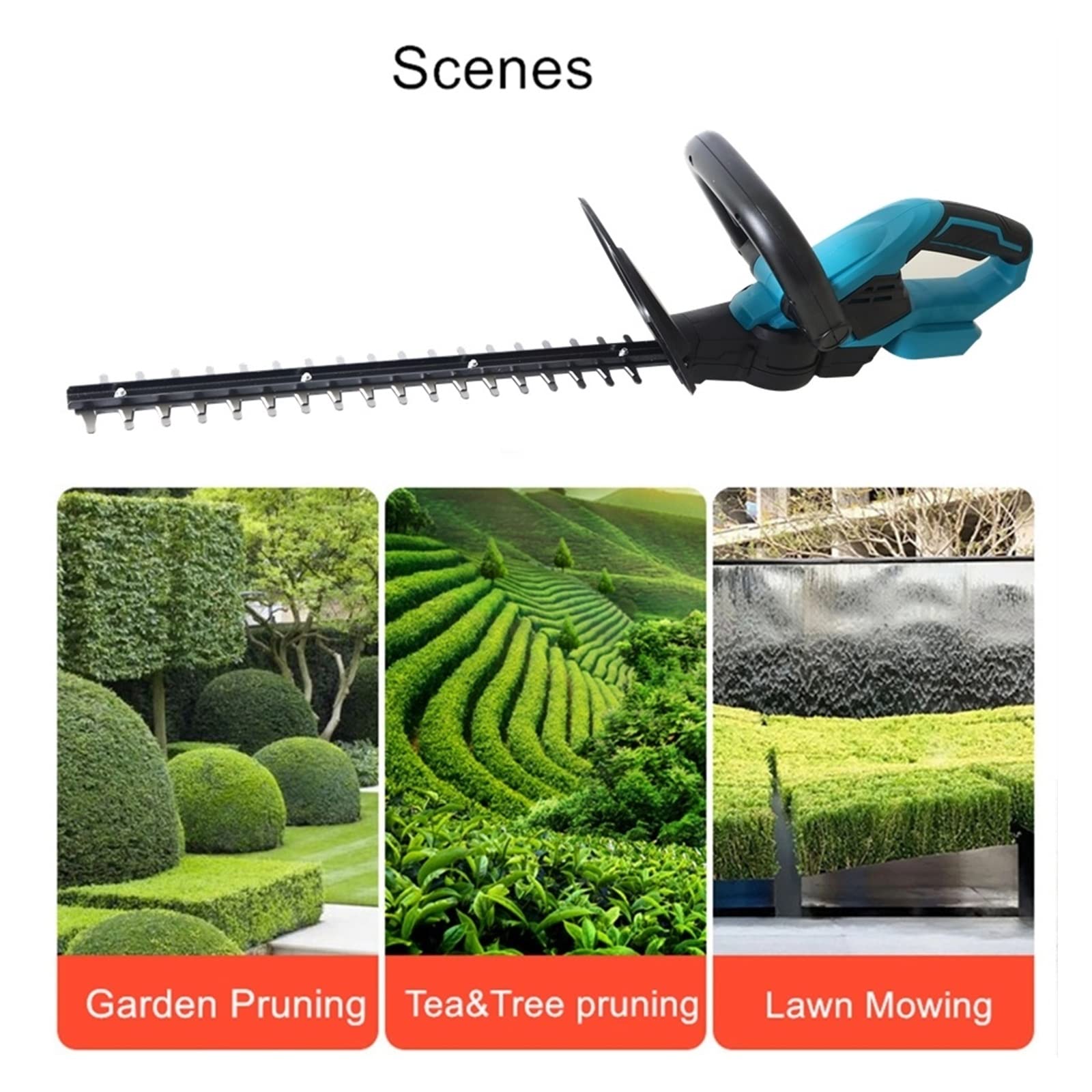 Cortasetos inalámbrico de 21V, cortadora jardín for el hogar, Sierra poda, césped, setos eléctrica, Herramienta,Mantenimiento eficiente del jardín(Without Battery Set)