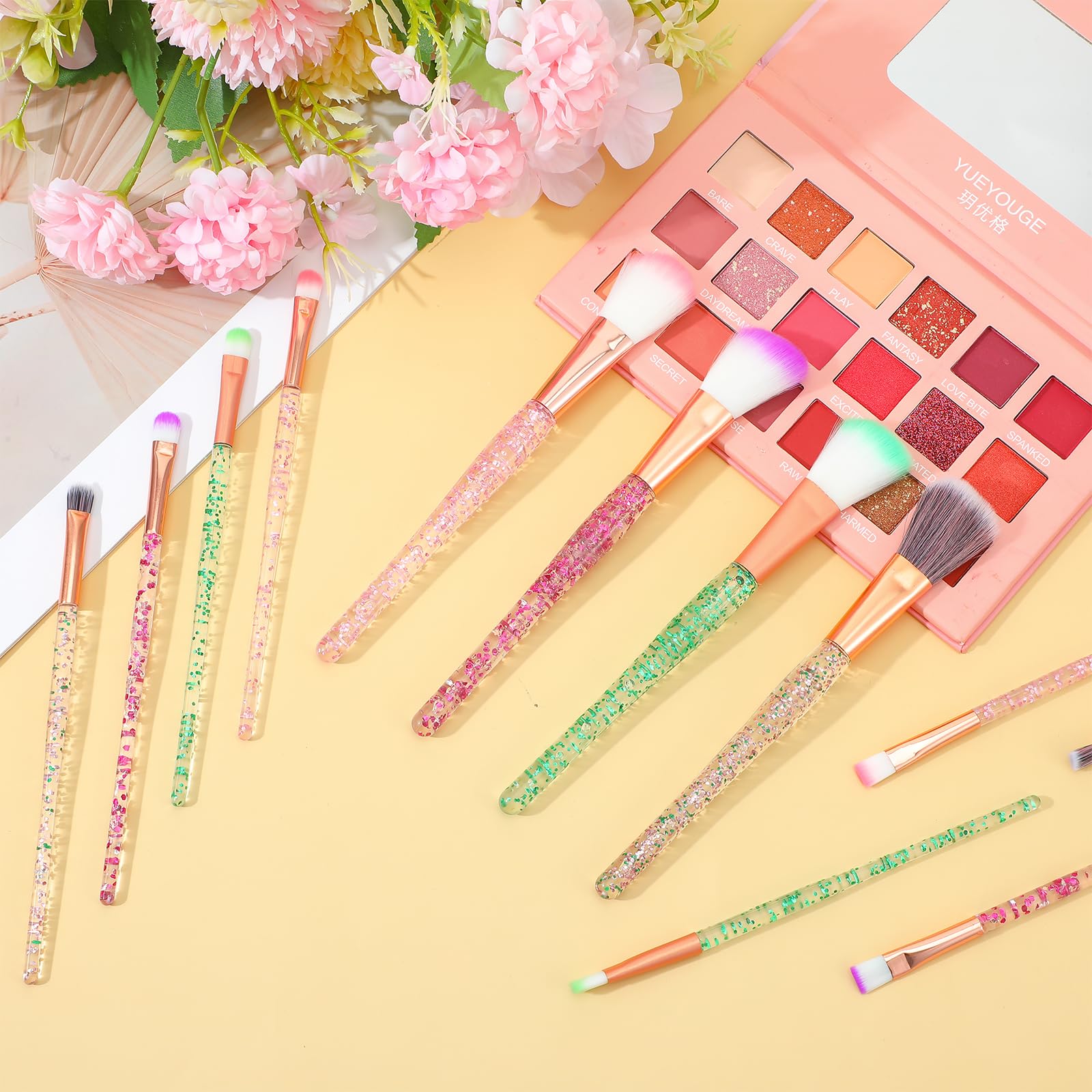 Lot de 20 pinceaux de maquillage en cristal pailleté pour correcteur, fard à paupières, eyeliner, fond de teint, cosmétique, estompage des lèvres, pinceaux synthétiques pour femme avec poignées
