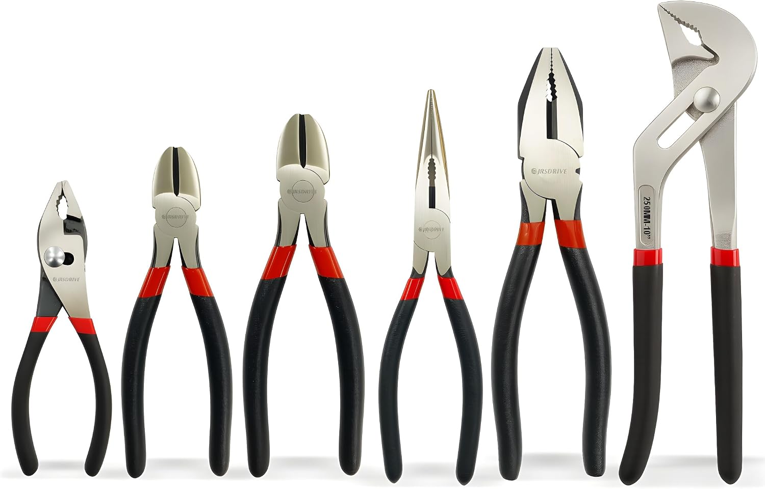 6-Piece Pliers Set 6–10 Inch Groove Joint, Long Nose, Slip Joint, Linesman & Diagonal Cutting Pliers Heavy-Duty Chrome Vanadium Steel Tools for DIY, Home Repair & Professional Use E-2011