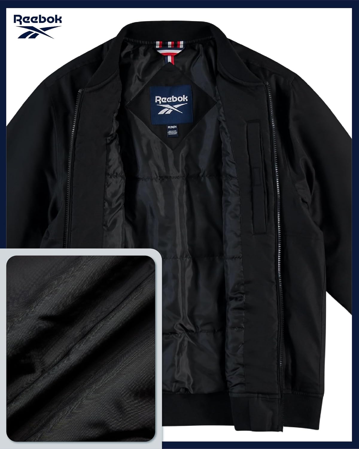 Reebok Mens Bomber Jacket - Insulated Zip Up Windbreaker Jackets for Men - Casual Golf Gym & Hiking Mens Lightweight Jackets - Image 4