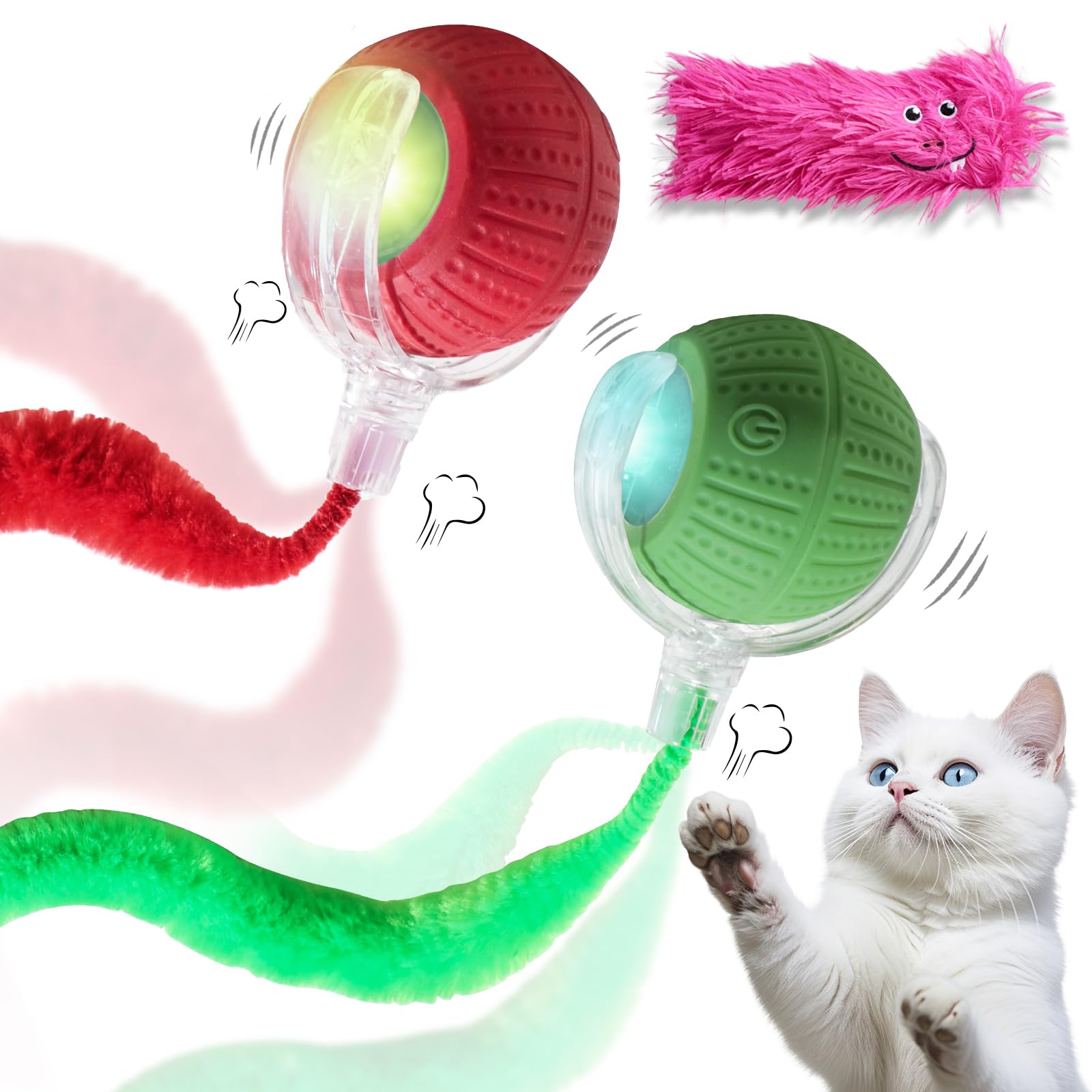 Interaktives Katzenspielzeug für Indoor-Katzen, schnelles Rollen auf Teppichzwitschern und bewegungsaktivierte Katzenbälle für gelangweilte Indoor-Katzen, 2 Stück
