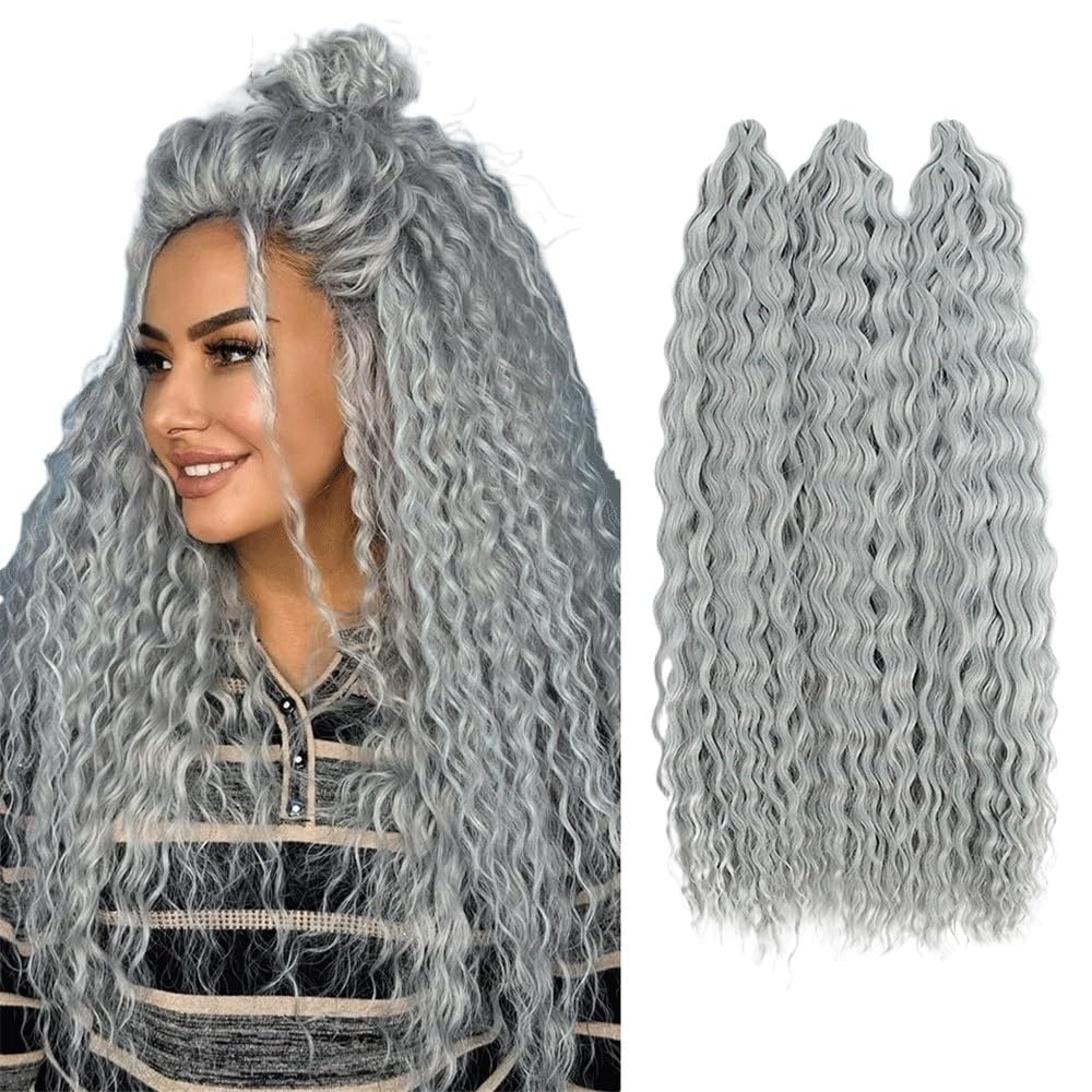 Zestaw 3 długich kręconych peruk, szydełkowe falowane włosy dla czarnych kobiet, głębokie warkocze do warkoczy boho (A10,30 cala-75 cm)