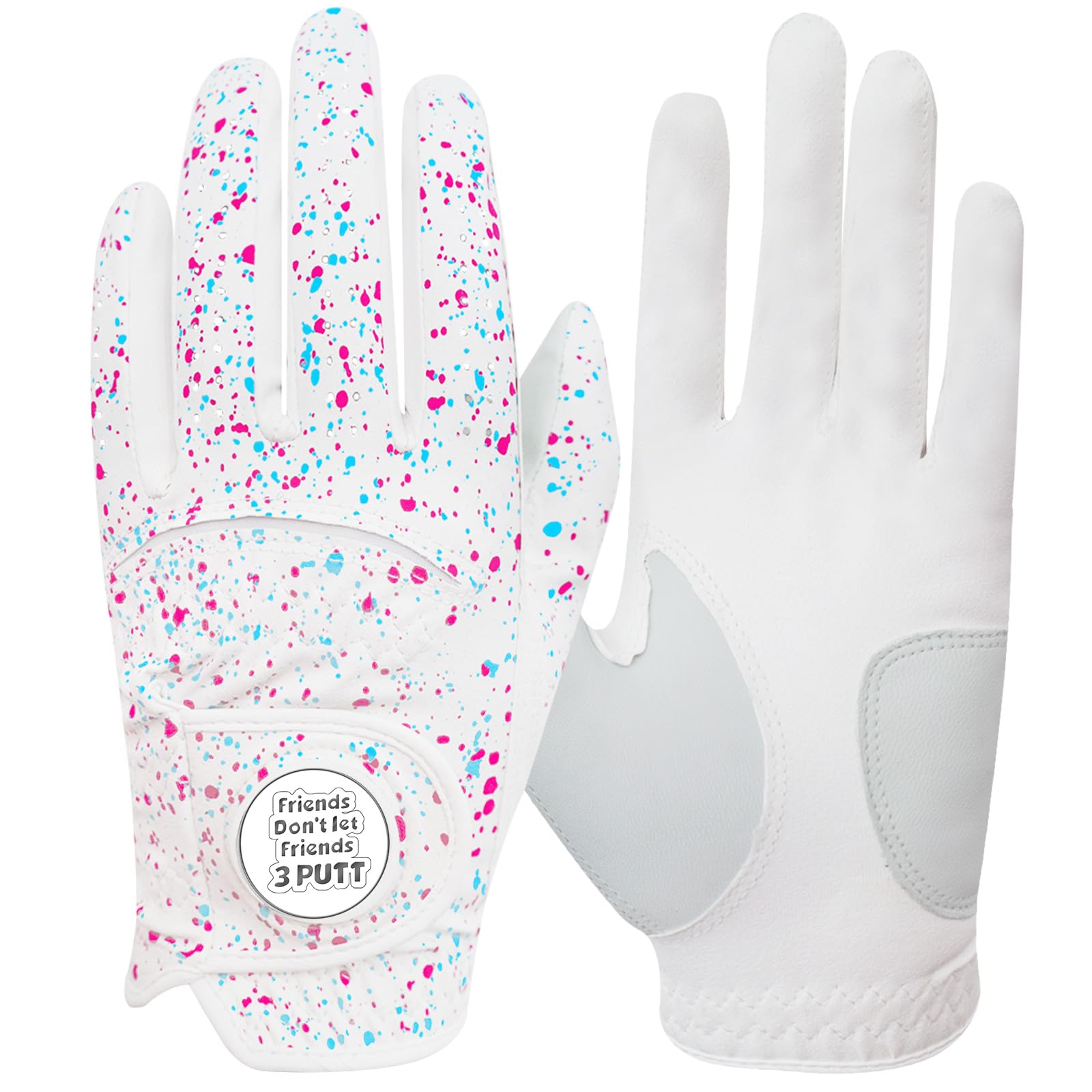 AXKAL Golf Gloves Men Left Hand Microfiber Premium All Weather Grip with Ball Marker Pack, Mens Golf Glove Comfortable Soft Outdoor (White, L)