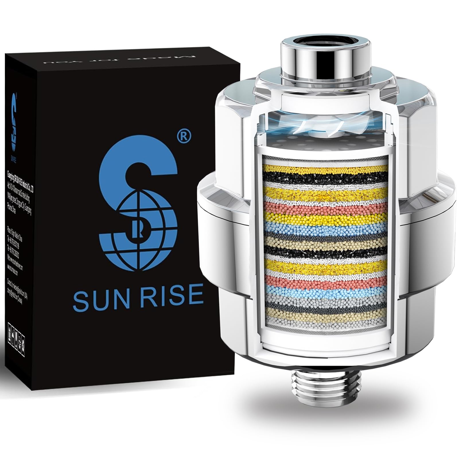 20-Stage Shower Filter - Shower Head Filter for Hard Water,SR SUN RISE Vortex High Output Shower Water Filter for Removing Chlorine,Improves Condition of Your Skin and Hair Health (Polished Chrome)