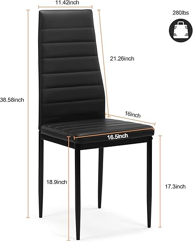 Miniatura 5 de Juego de mesa de comedor de cocina de 5 piezas, mesa de vidrio templado, 4 sillas de piel sintética, color negro