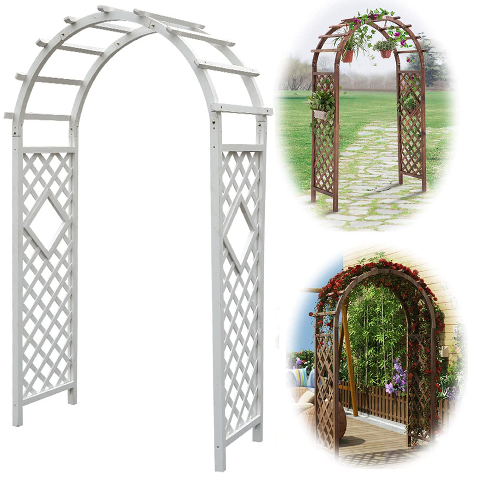 Łuk Ogrodowy Z Drewna, Łuk Z Impregnowanej Sosny, Pergola Do Roślin Pnących, Łuki Ślubne, Krata Do Łuku, Altany, Odporne Na Warunki Atmosferyczne I Wolnostojące, 120 X 215 Cm / 140 X 225 Cm, Białe, P