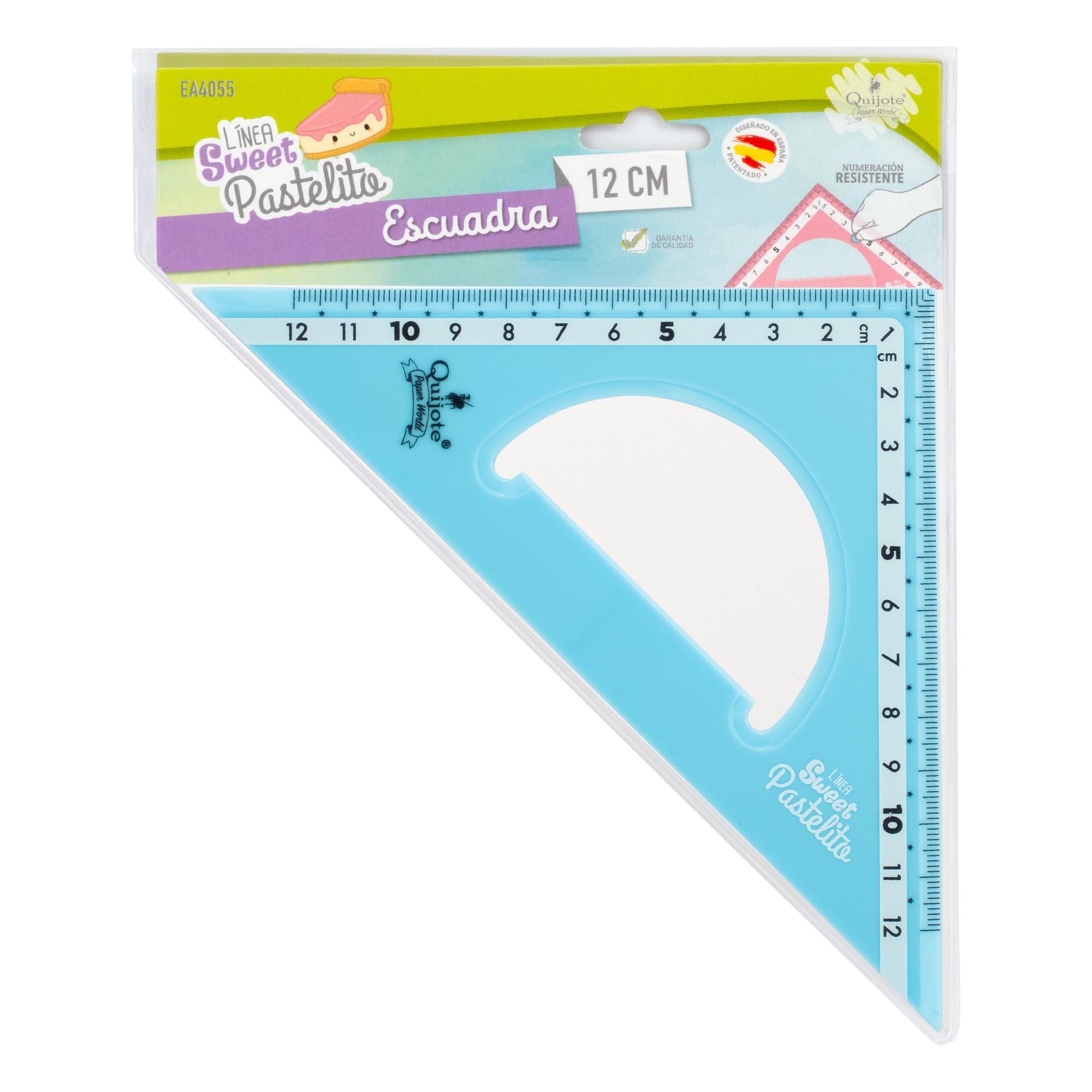 Quiet Plastic Rulers, Sweet Cake Rulers, Square Rulers, Measures from 9 to 30 cm, Pastel Colours, with Plastic Case