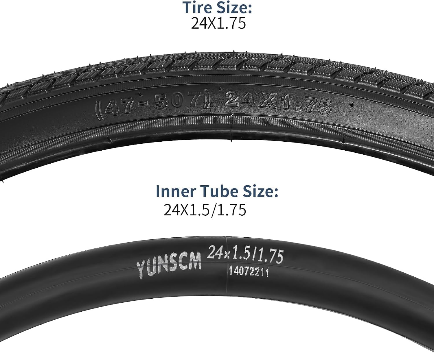 YUNSCM 2-PCS 24" Road Bike Tires 24 x 1.75/47-507 and 24" Bike Tubes Schrader Valve with 2 Rim Strips Compatible with 24x1.75 Bike Bicycle Tires and Tubes (Y-710)