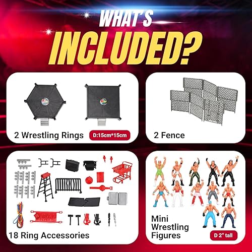 Miniatura 6 de Liberty Imports Mini juego de lucha libre de 32 piezas con figuras de acción y accesorios juguete para niños con luchadores realistas 2 anillos
