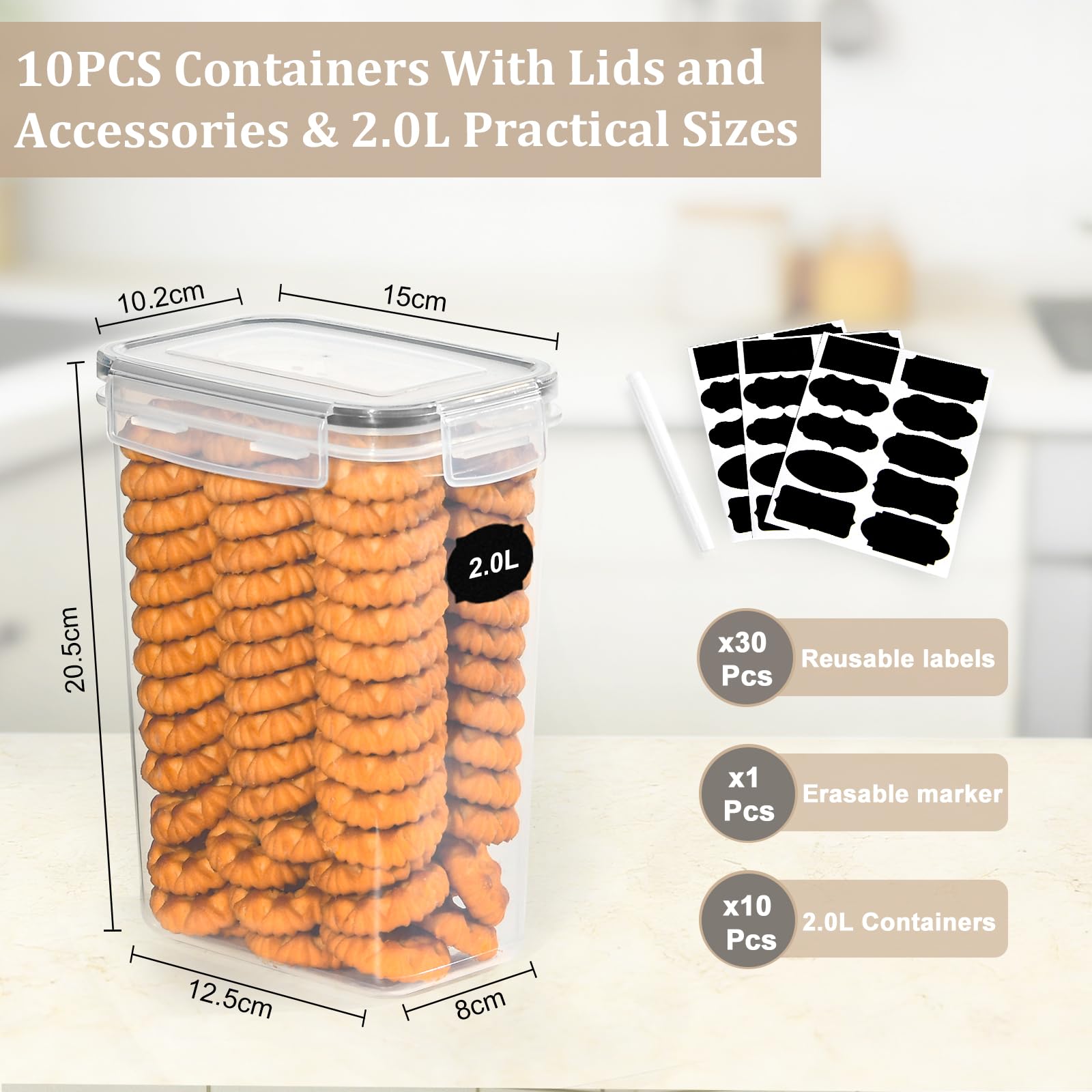 9 stuks vershouddozen (250 ml), luchtdichte kunststof voedselcontainer met deksel, keuken-voorraadkast-organisatie voor het bewaren van pasta, meel, muesli