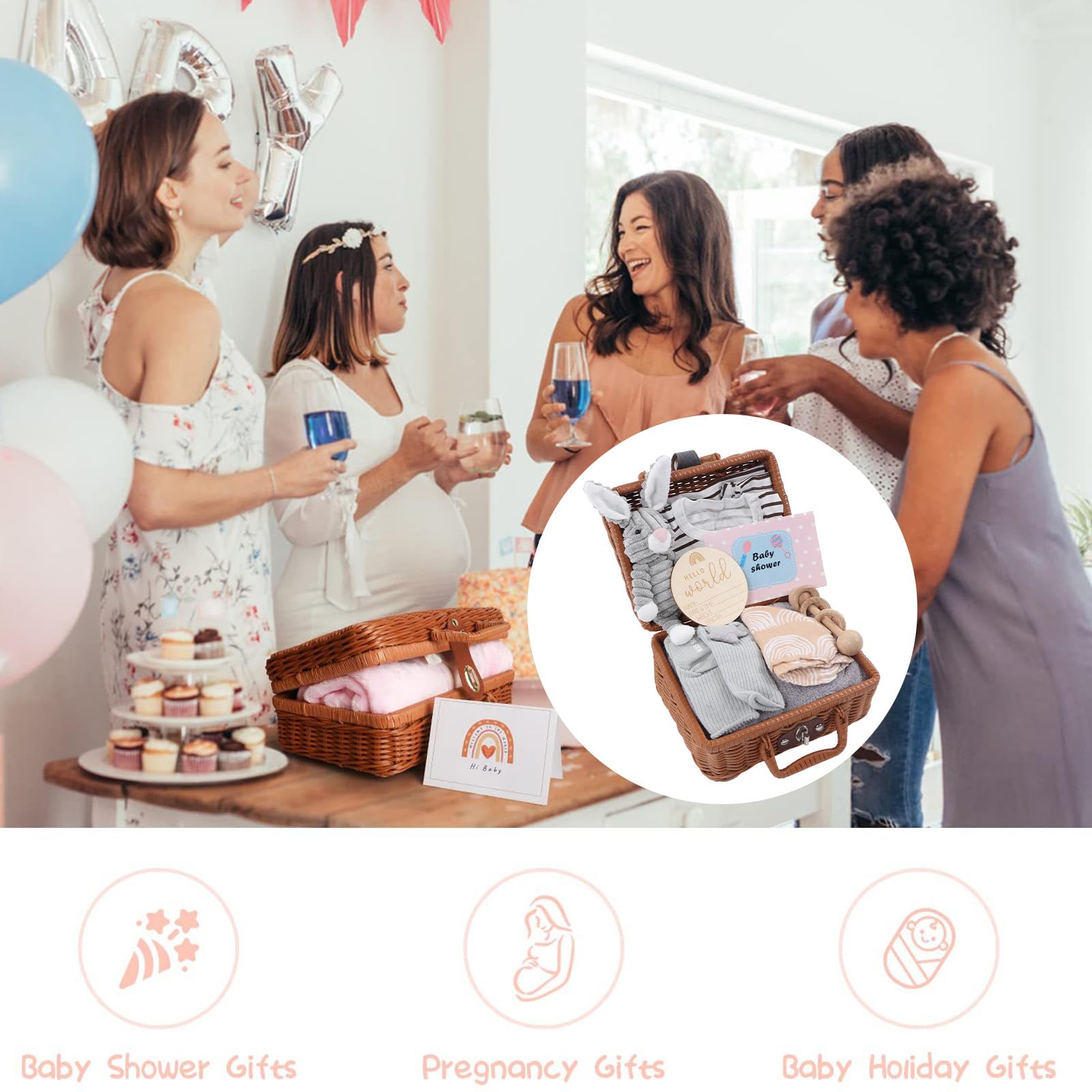 Cryfokt Holzrassel-Beißspielzeug Lindert Zahnfleischschmerzen bei Neugeborenen, Geschenkkorb-Set für die Babyparty aus Birkenholz Zum Schlafengehen oder Spielen