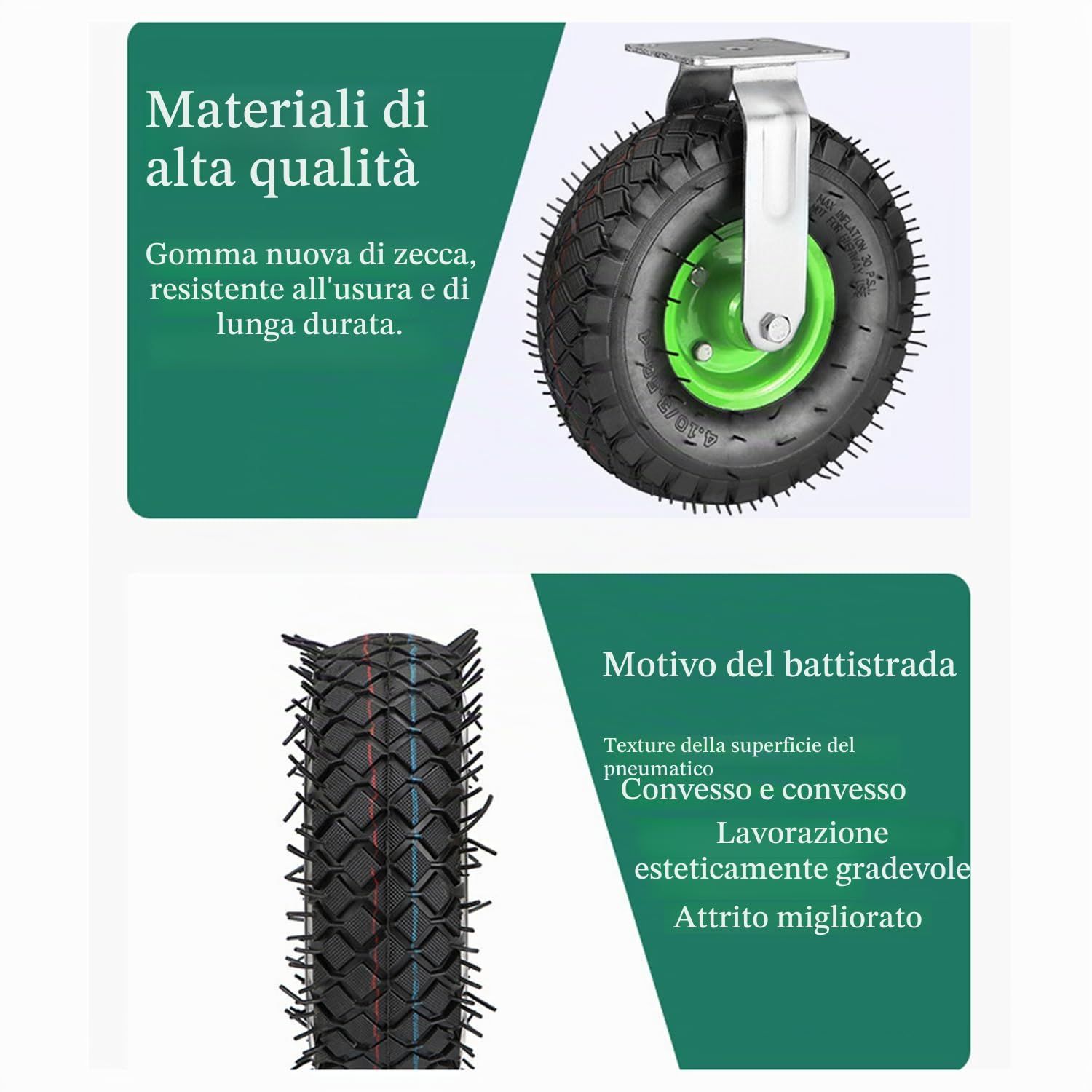 Ruote Per Carrello Carichi Pesanti,215 mm Per Carichi Pesanti,Per Il Trasporto Pesanti,Set Di 4 Ruote Piroettanti,Capacità 1000kg,Adatte Per Carrelli e Trasportatori