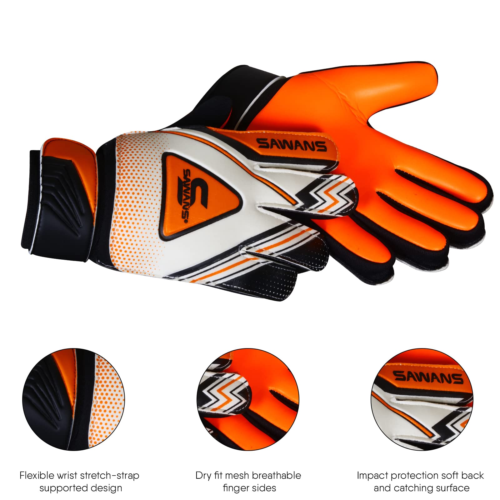 Football Goalkeeper Gloves Boys Kids Children Youth Adult Soccer Goalie Protection Goal Keeping Gloves Finger Support Wrist Junior Anti Slip Palm (Size 4 for 6 to 9 year old, Black/Orange) - Image 3