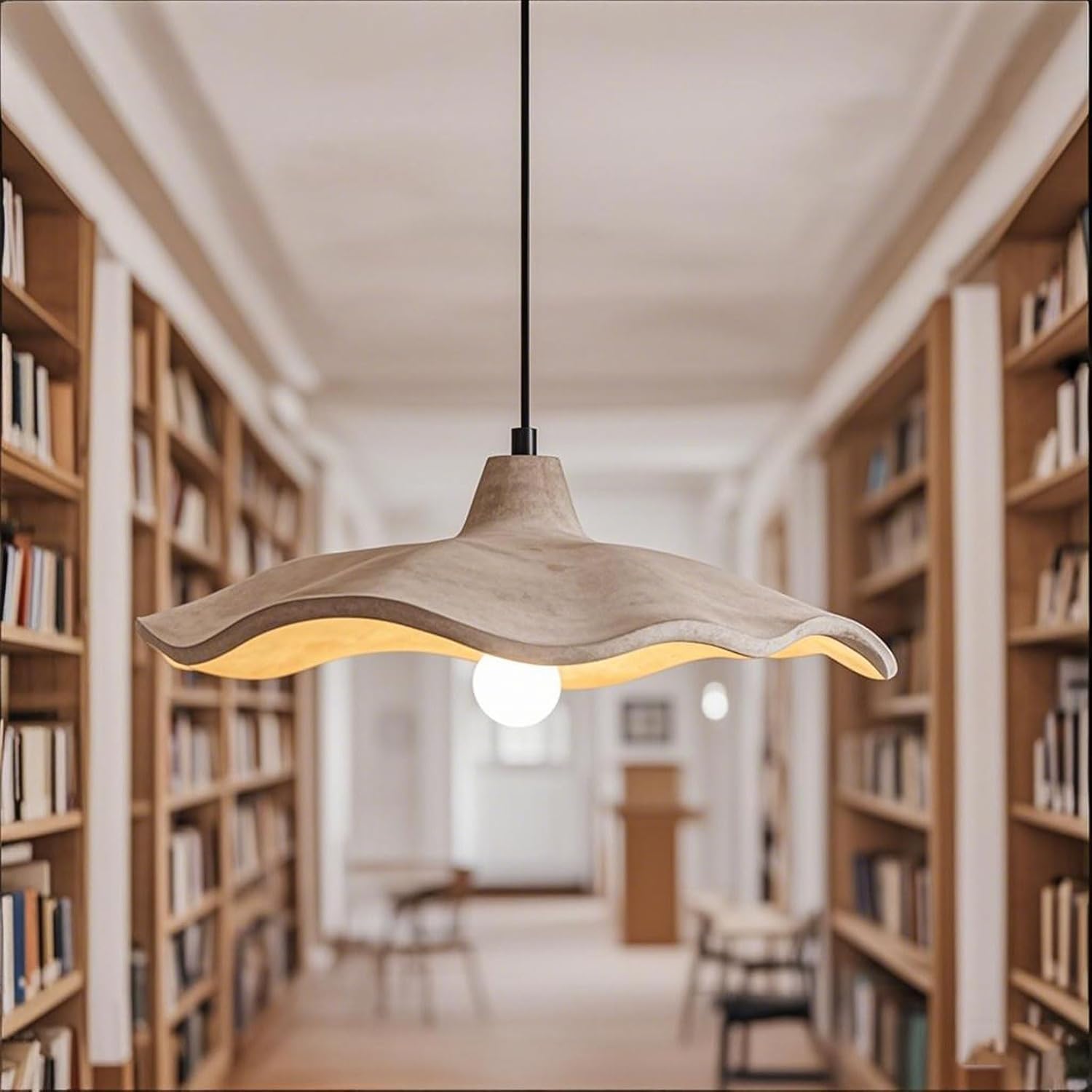 Suspension Luminaire rétro style Wabi Sabi pour îlot de cuisine abat-jour en béton en forme de lotus E27 lustre de plafond en ciment gris clair adapté à la chambre à coucher salon