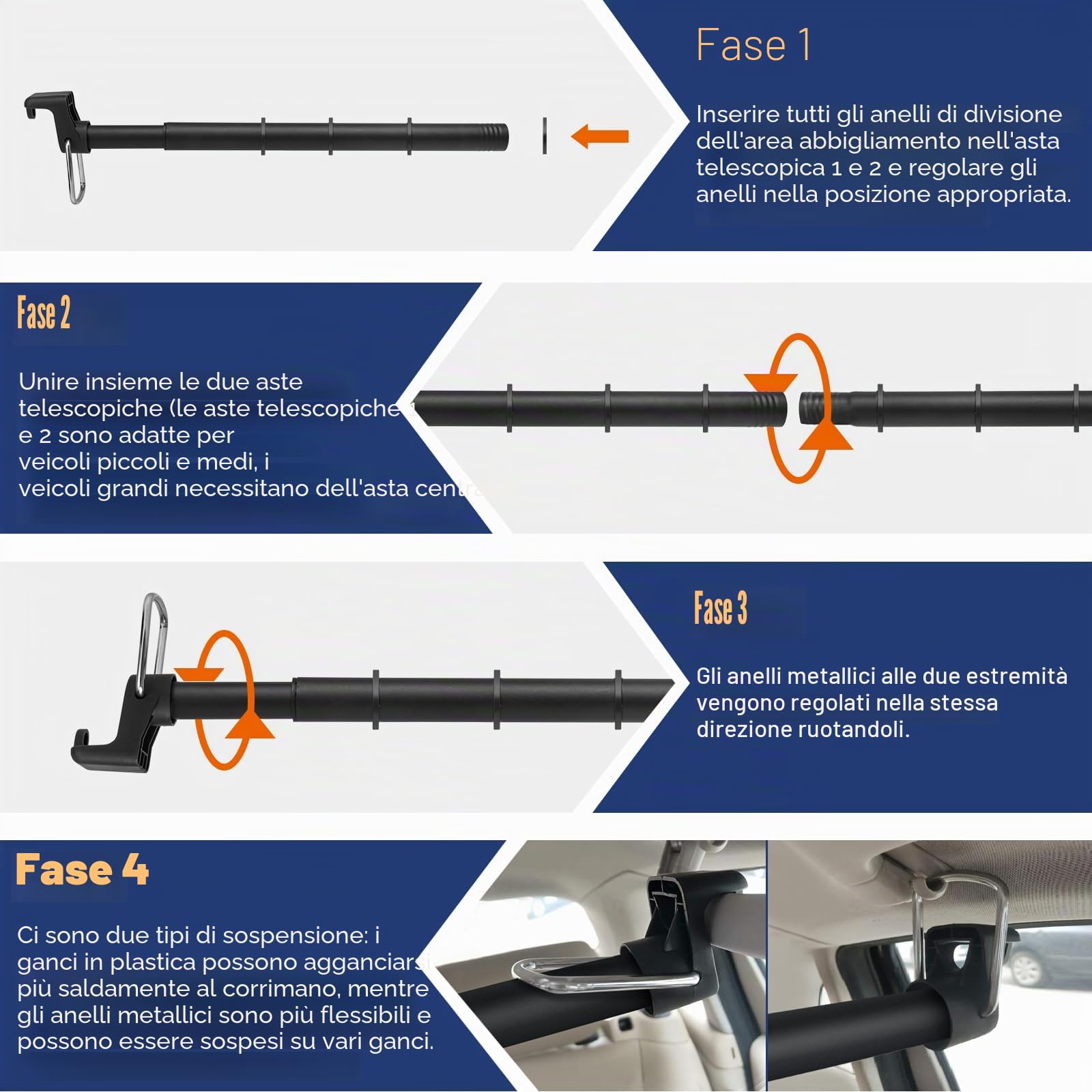 Beinhome Barra appendiabiti espandibile per auto, resistente, 76-160 cm, in acciaio, opaca, regolabile, antiscivolo, capacità 22,7 kg, perfetta per auto, camion, SUV, camper