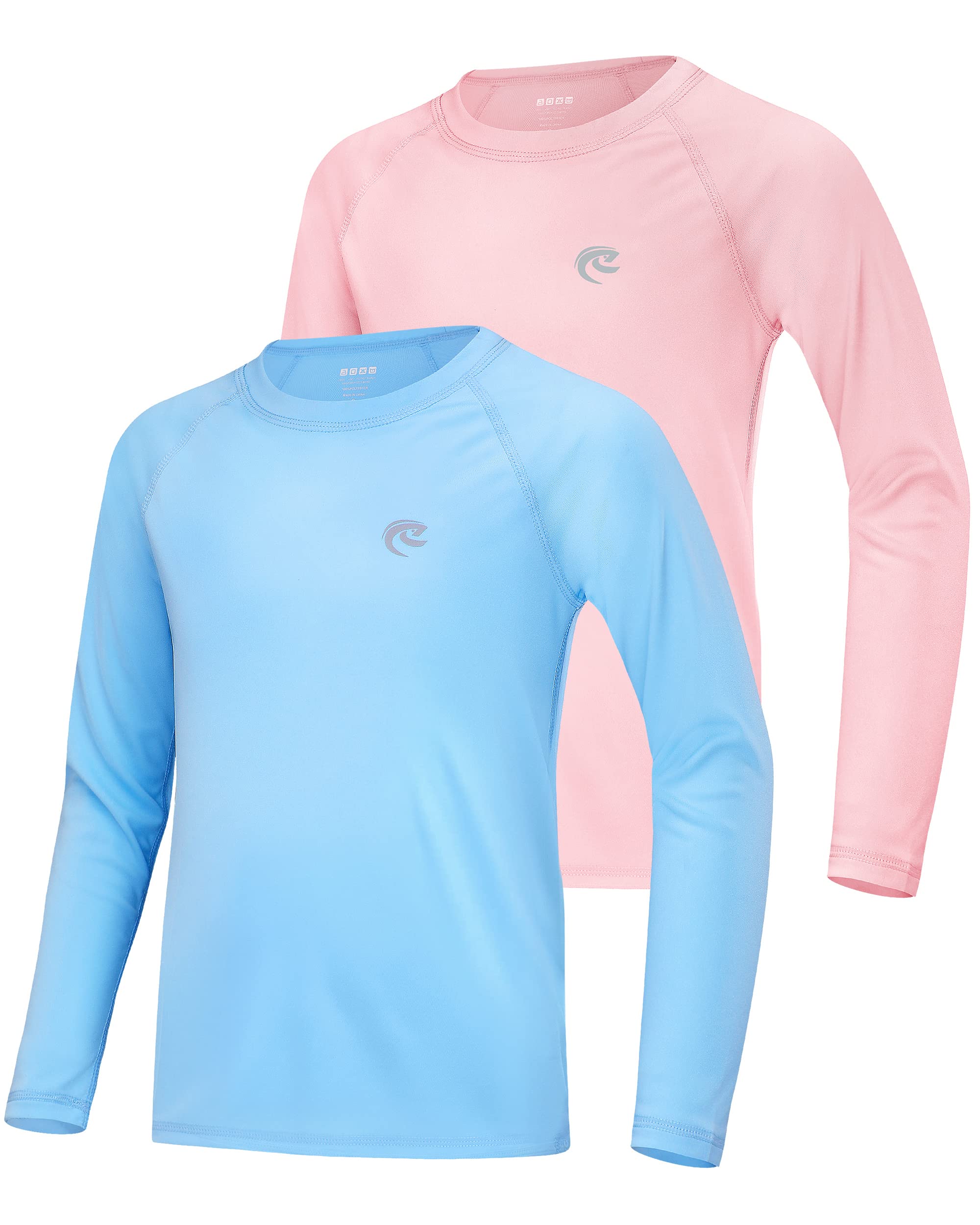 Boys UPF 50+ Swim Shirt Long Sleeve, 1 or 2 Pack UV Sun Protection Rash Guard, Youth Kids SPF Water Shirts for Beach Surf