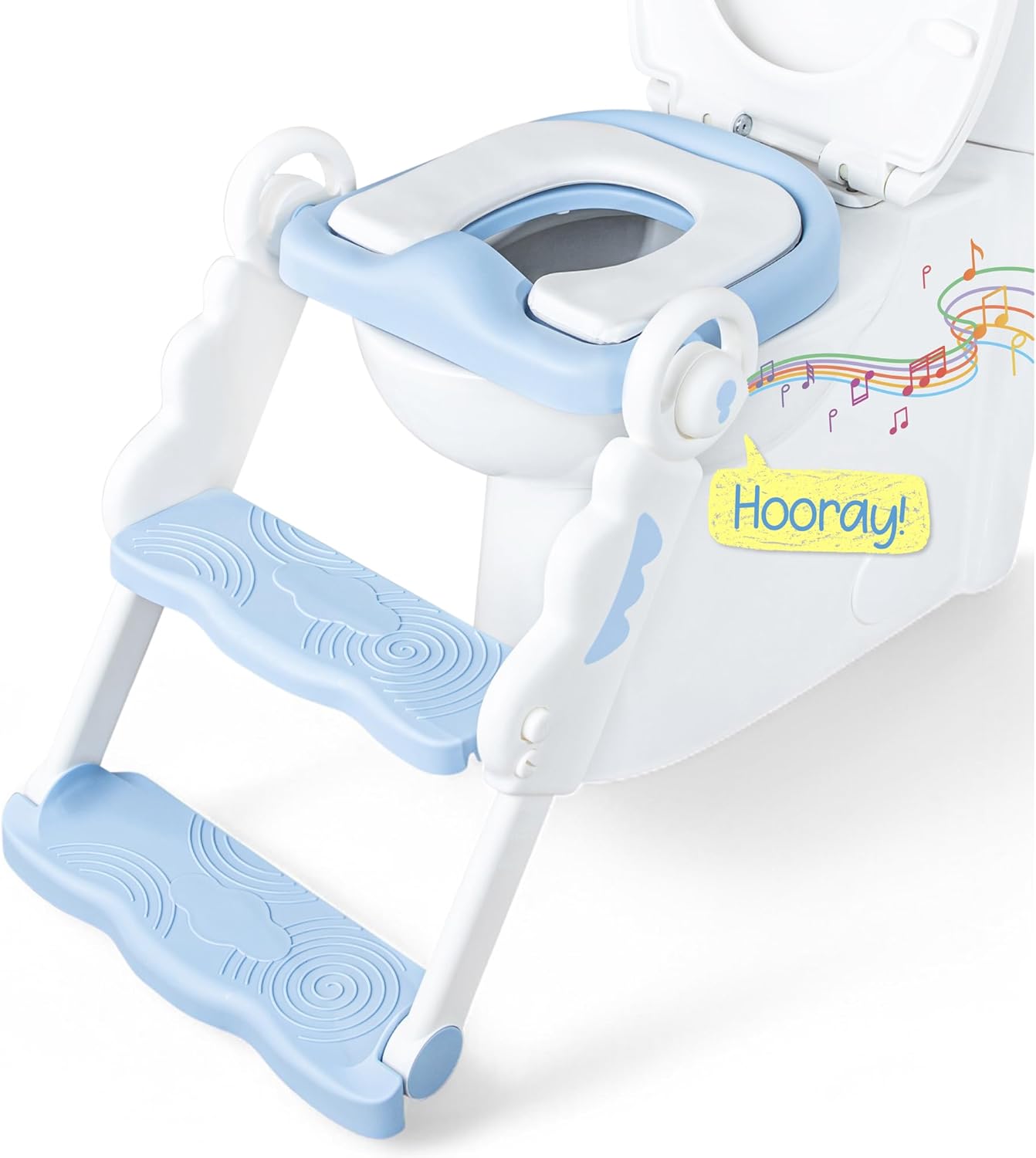 Musical & Sound Toddler Potty Training Seat w/Step Stool Ladder - Collapsible & Adjustable Toilet, Pre Assembled Toddler Toilet Seat w/Music & Sounds - Splash Guard & Anti-Slip Steps - Pink