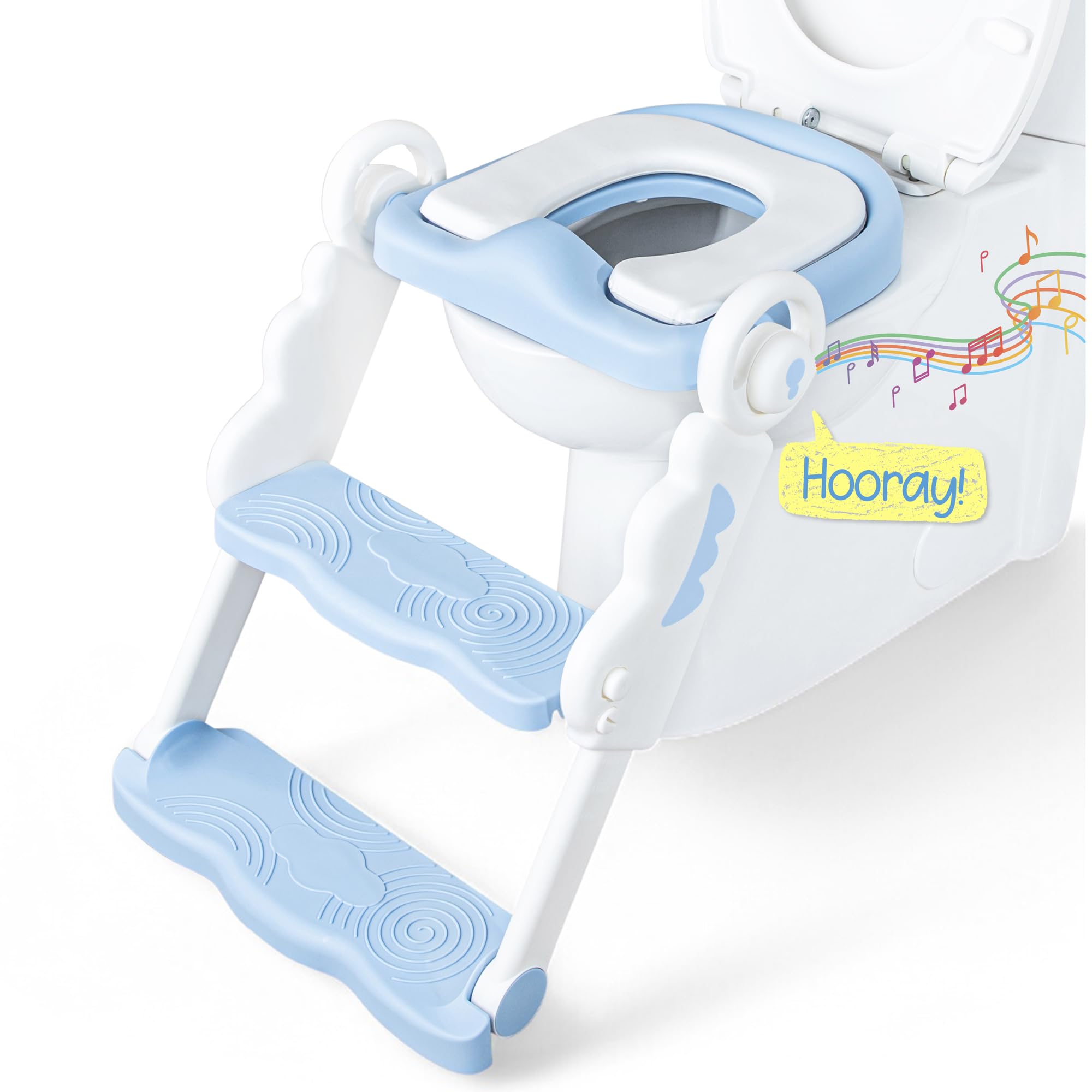 bebeleh Musical & Sound Toddler Potty Training Seat w/Step Stool Ladder - Collapsible & Adjustable Toilet, Pre Assembled Toddler Toilet Seat w/Music &