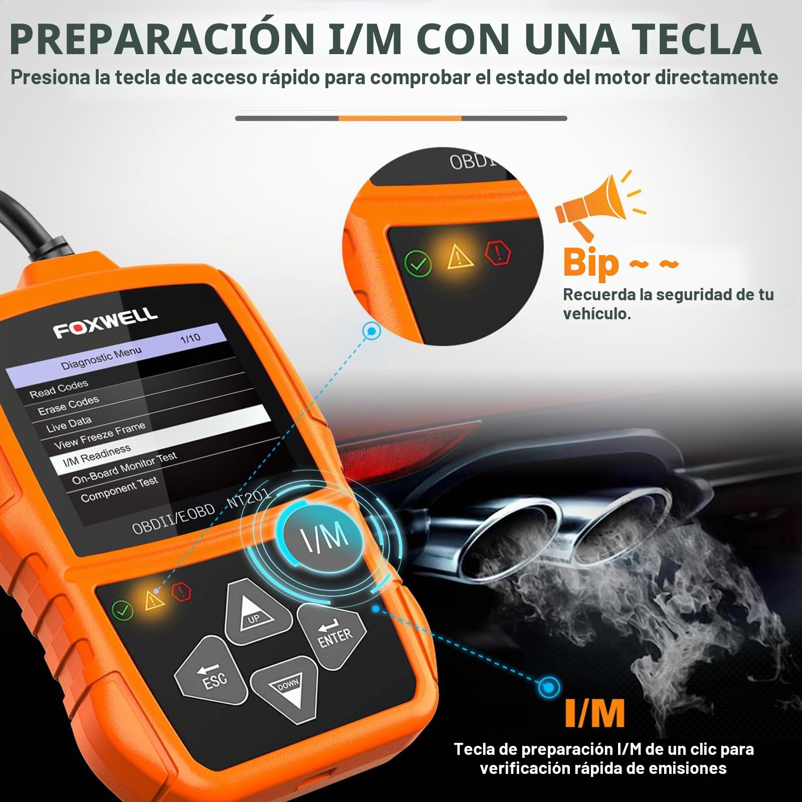 FOXWELL OBD2 Análisis de Diagnóstico Herramientas de Diagnóstico OBDII Español Lector de Códigos OBD 2 Auto Diagnosis Escáner NT201 Naranja