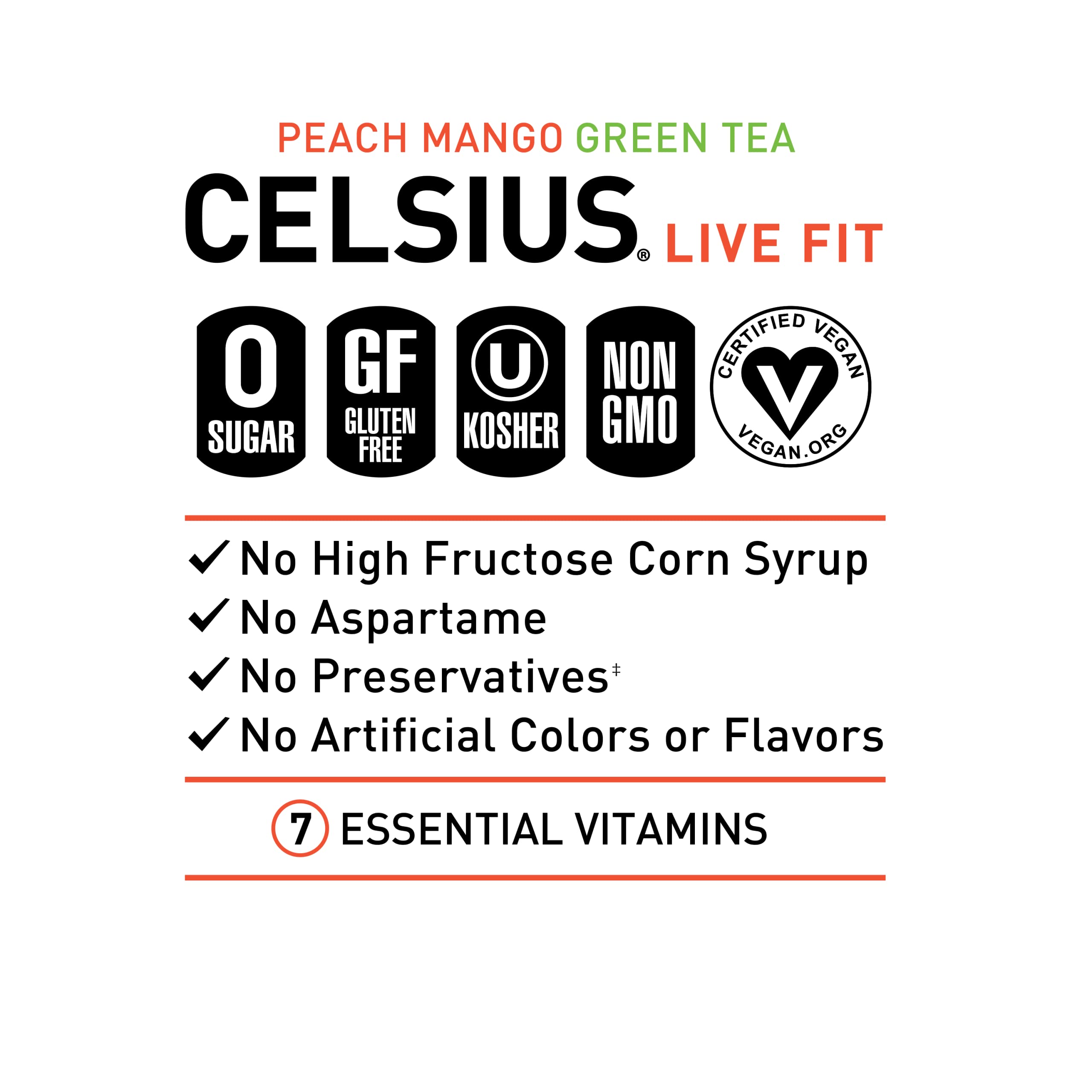 Buy CELSIUS Essential Energy Drink 12 Fl Oz, Peach Mango Green Tea