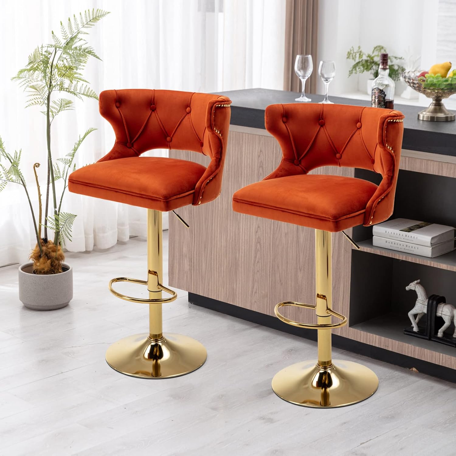 Modern Farmhouse Bar Stools Set of 2, Swivel Bar Stools
