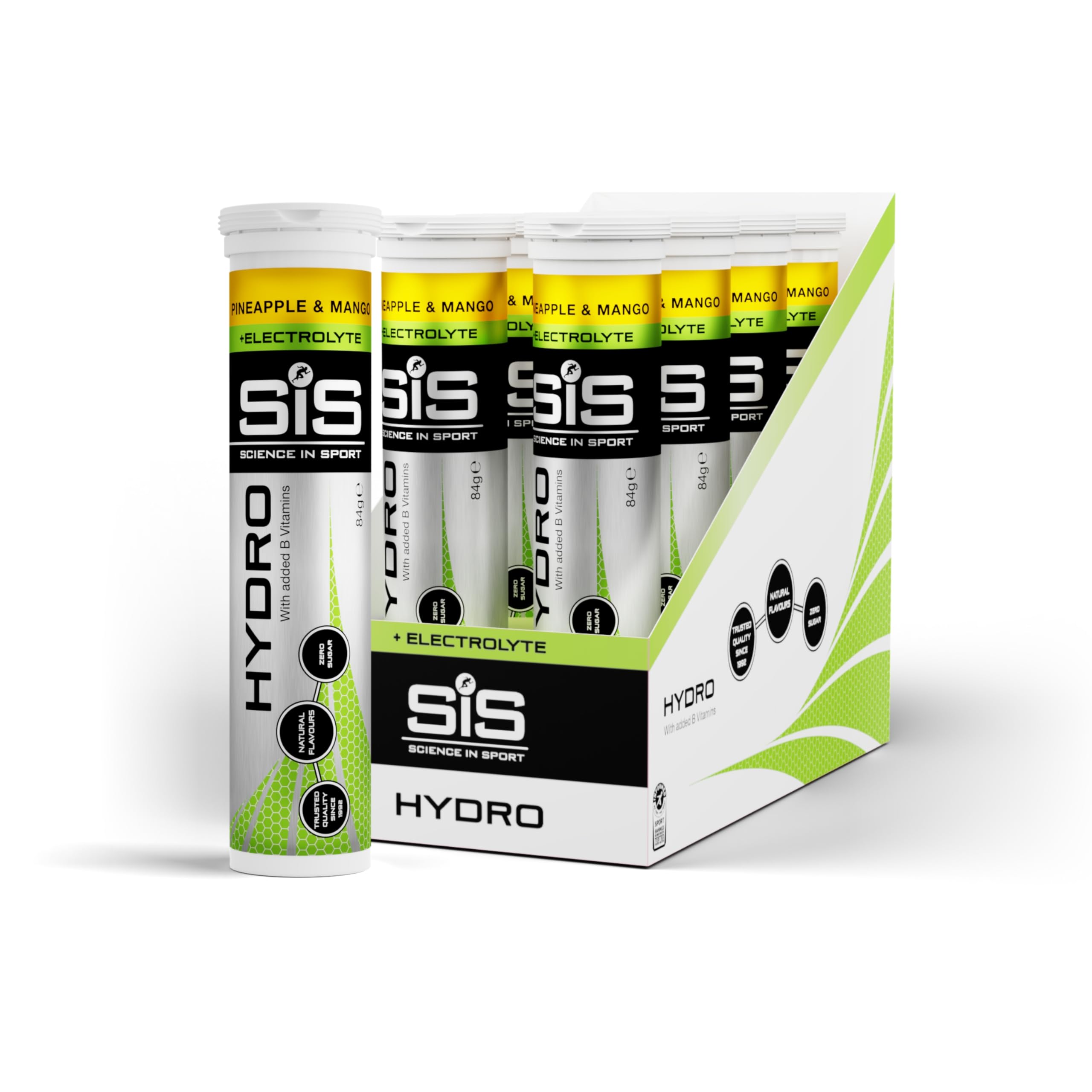 Science In Sport Hydro Hydration Tablets, Gluten-Free, Zero Sugar, Pineapple and Mango Flavour Plus Electrolytes, 20 Effervescent Tablets per Bottle (8 Bottles)