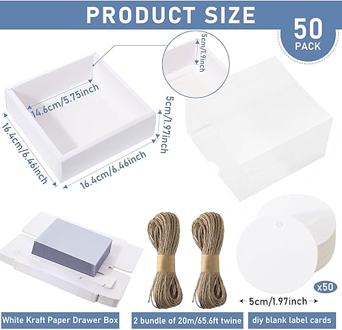 Miniatura 2 de 50 juegos de cajas rectangulares de papel kraft con ventana, cajas de jabón caseras, caja de estraza con etiquetas en blanco y cuerda de yute para
