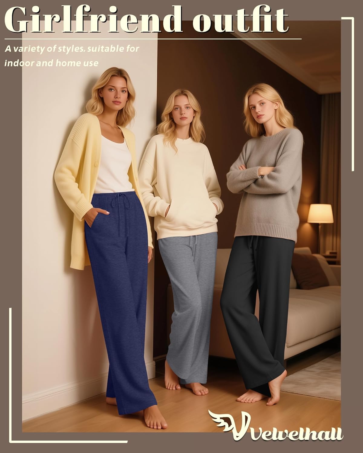 4 Pack Women's Lounge Pants Comfy Wide Leg Yoga Pant Drawstring Loose Baggy Sweatpants Open Bottom with Pockets - Image 2