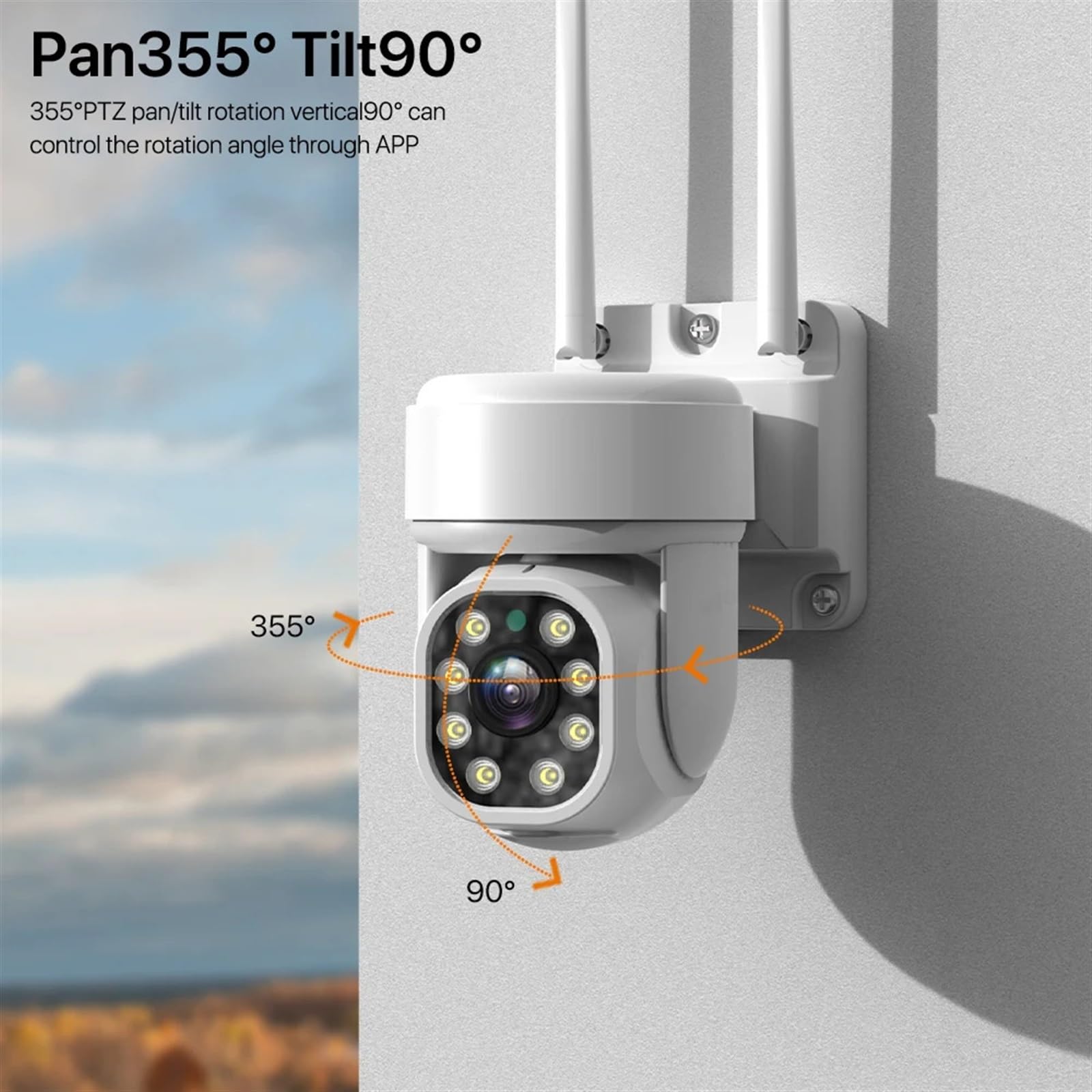 Kamery Monitoringu, Kamera IP zewnętrzna bezprzewodowa kamera PTZ 8MP 4K HD 1080P automatyczne śledzenie kamera telewizji przemysłowej CCTV 4X Zoom cyfrowy nadzór wideo(1080P No SD Card)