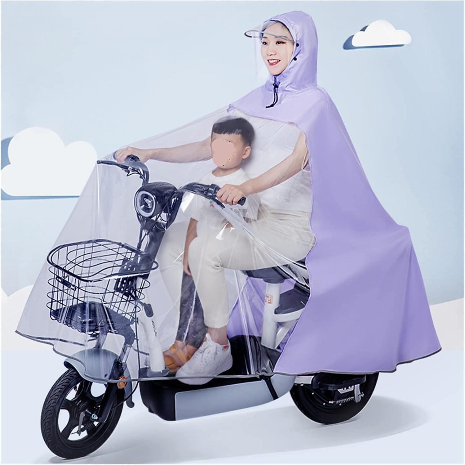 Hooded Transparent Cycling Rain Poncho Multicolor Multiple Sizes for Bike E-Bike Scooter(Purple,3XL)