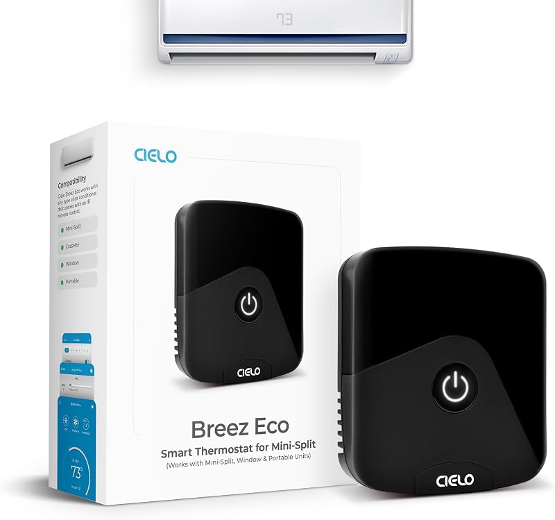 Breez Eco | Smart AC Controller for Mini Split, Window, Portable ACS | WiFi, Alexa, Google, Siri Shortcuts, SmartThings, IFTTT, Free App, NO Subscriptions | Schedules, Geofencing, Comfy (Black) | WiFi Controller, Alexa, Google, Siri Shortcuts, SmartThings, IFTTT, Free App, NO Subscriptions | Schedules, Geofencing, Comfy