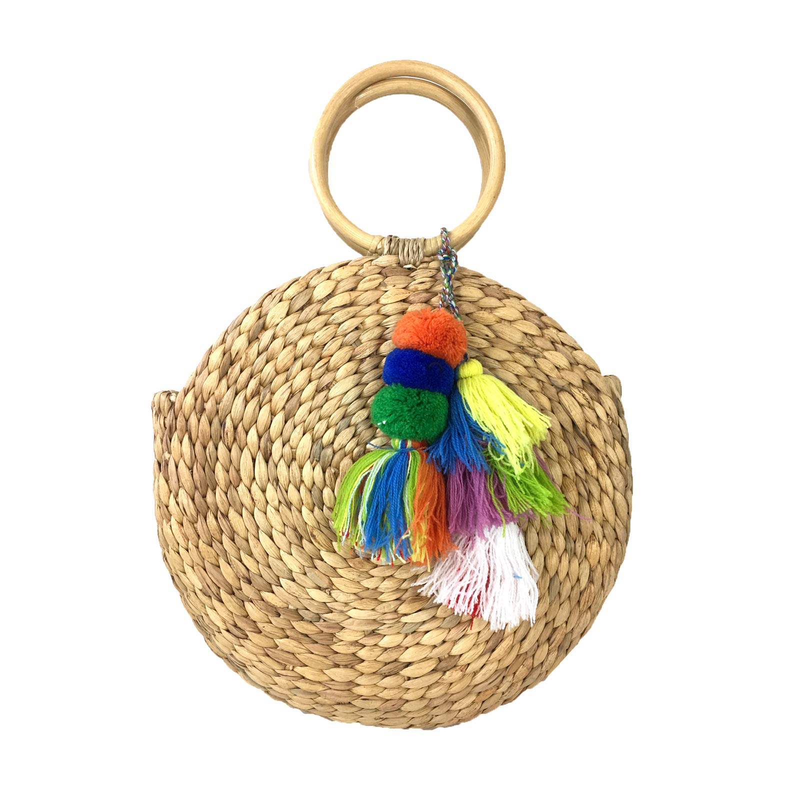 Blue Island Alidhoo Straw Circular Market Tote Round Bracelet Handle, Natural