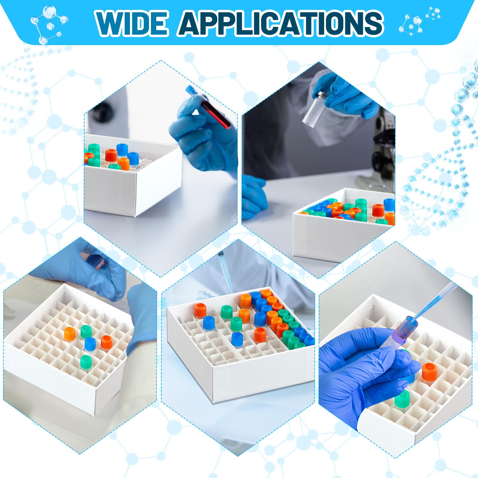 Teenyyou 36 cajas de cartón para congelador con tapa, caja de almacenamiento de microtubos de laboratorio de 81 lugares, revestimiento resistente al agua y al hielo, 5 cm de altura para tubos de