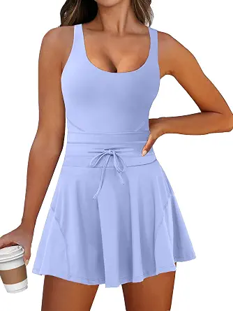 Caracilia Women's Tennis Mini Dress with Built-in Shorts - Sleeveless Active Romper