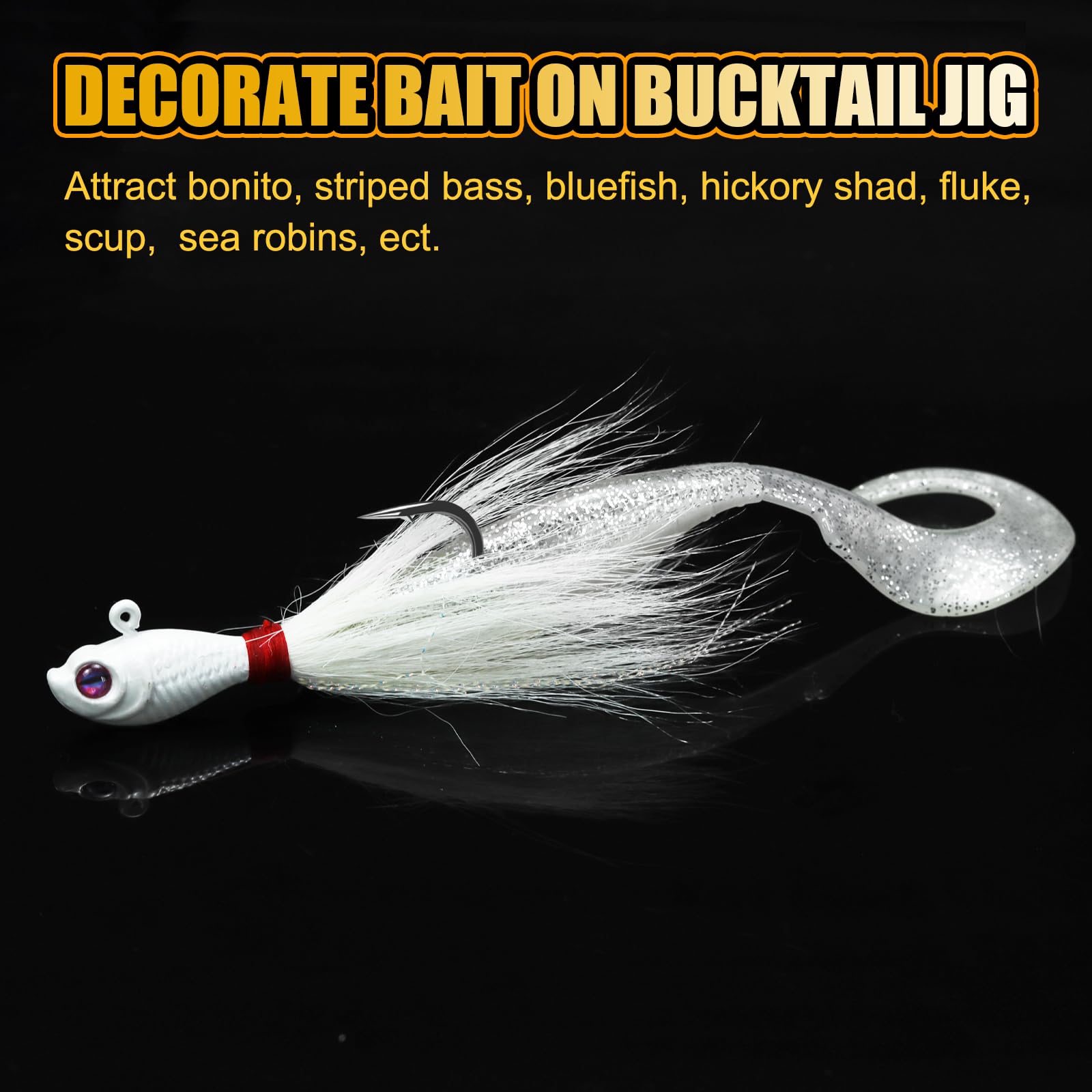 Bucktail Jigs, realistischer Haar-Jig-Angelköder mit Einzelhaken, Bucktail Swimbait Jig für Barsch, Striper, Zander, Flunder, 7,1 g, 14,2 g, 28,3 g, 56,7 g
