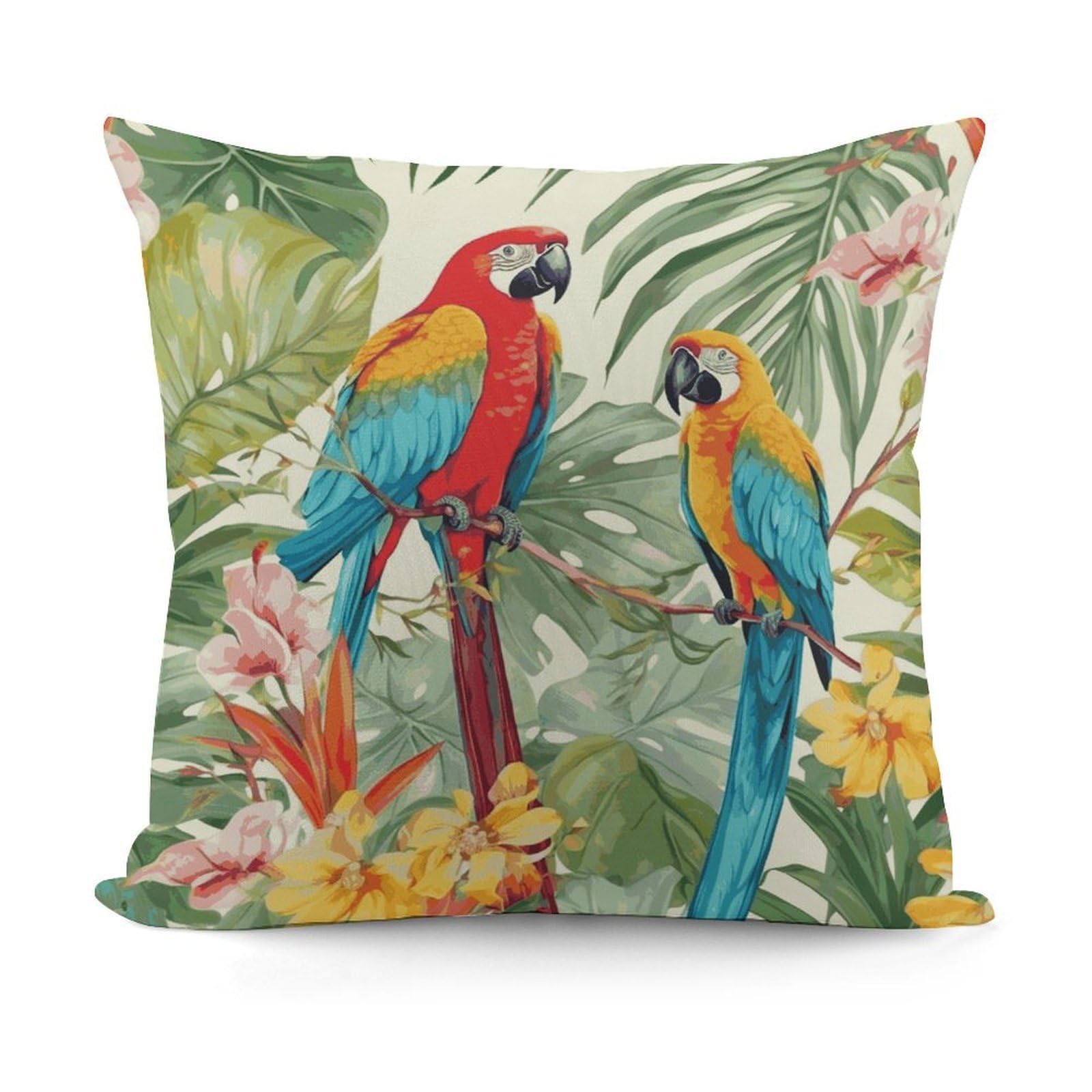 VstaDank Tropical Plants and Parrots Throw Pillow Covers 18x18 Inch Soft Couch Home Decor Cushion Cover Comfortable Plush Square Cushion Case Farmhouse Decorative Pillowcase for Living Couch