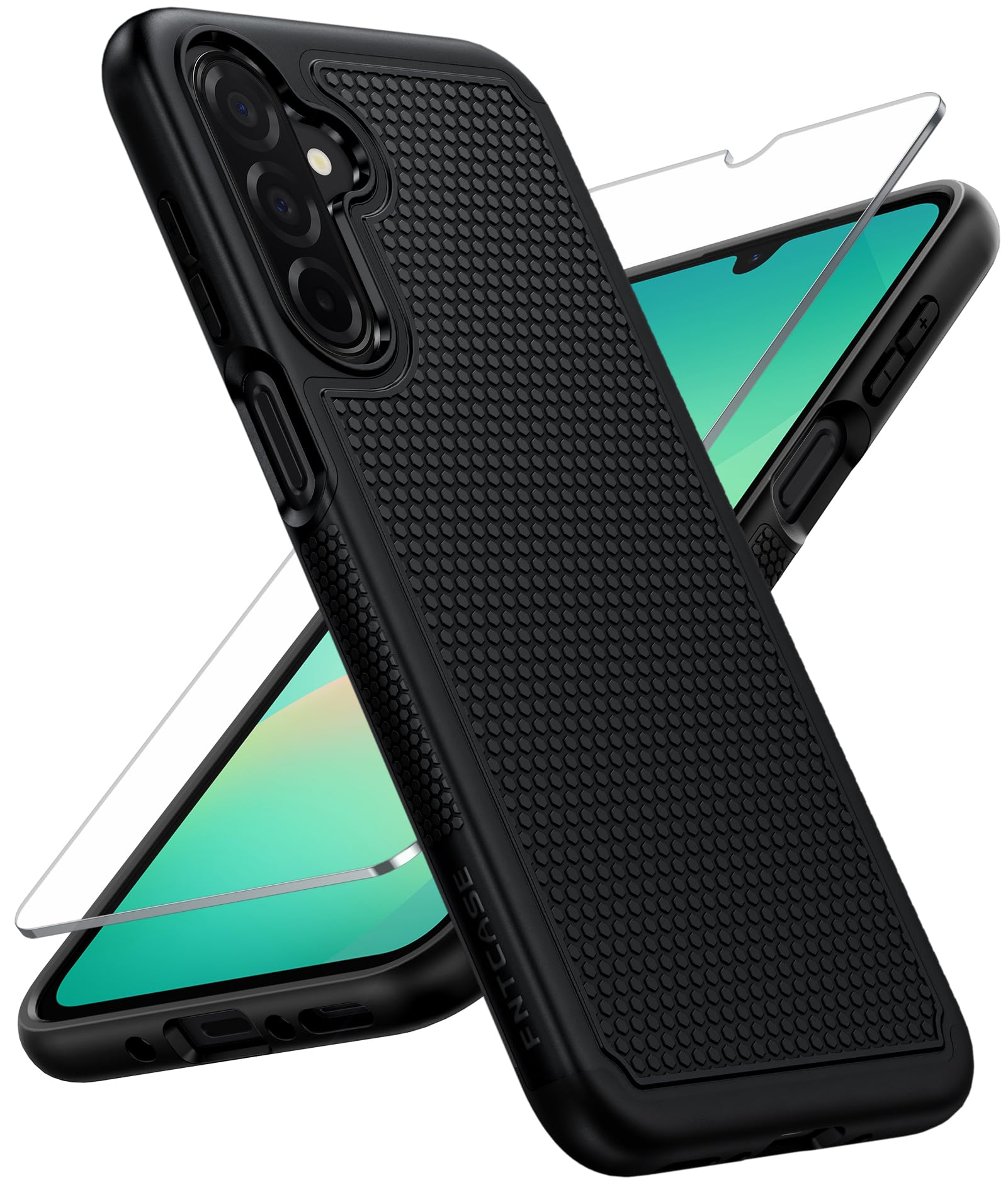 FNTCASE for Samsung Galaxy A26-5G Case: Dual Layer Non Slip Shockproof | With Screen Protector, Military Grade Drop Protection, Matte Textured Protective Cell Phone Cover, for Daily Use, Black